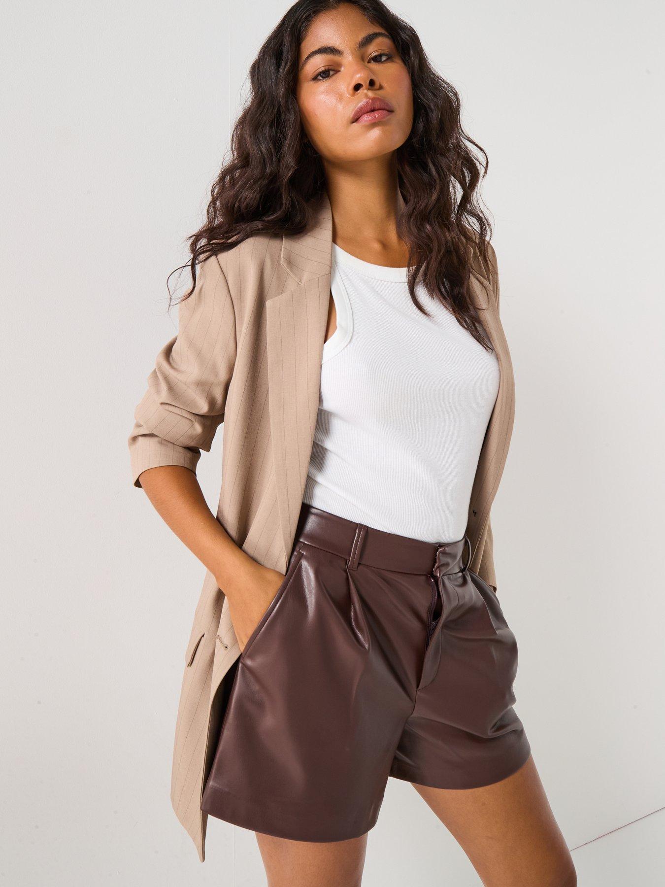 Image 5 of 6 of Only Smooth High Waist Faux Leather Shorts - Brown