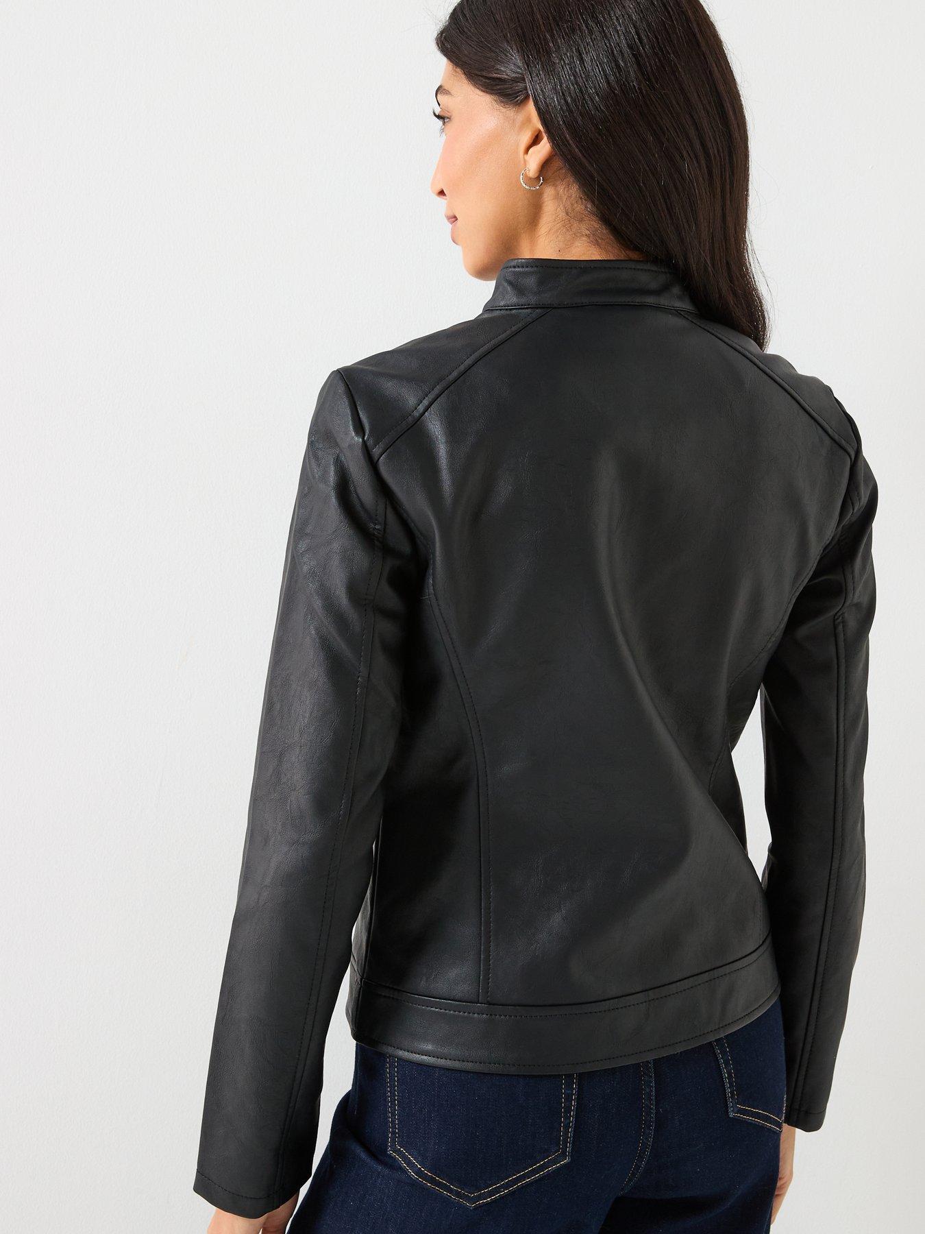 Image 2 of 6 of JDY Faux Leather Biker Jacket - Black
