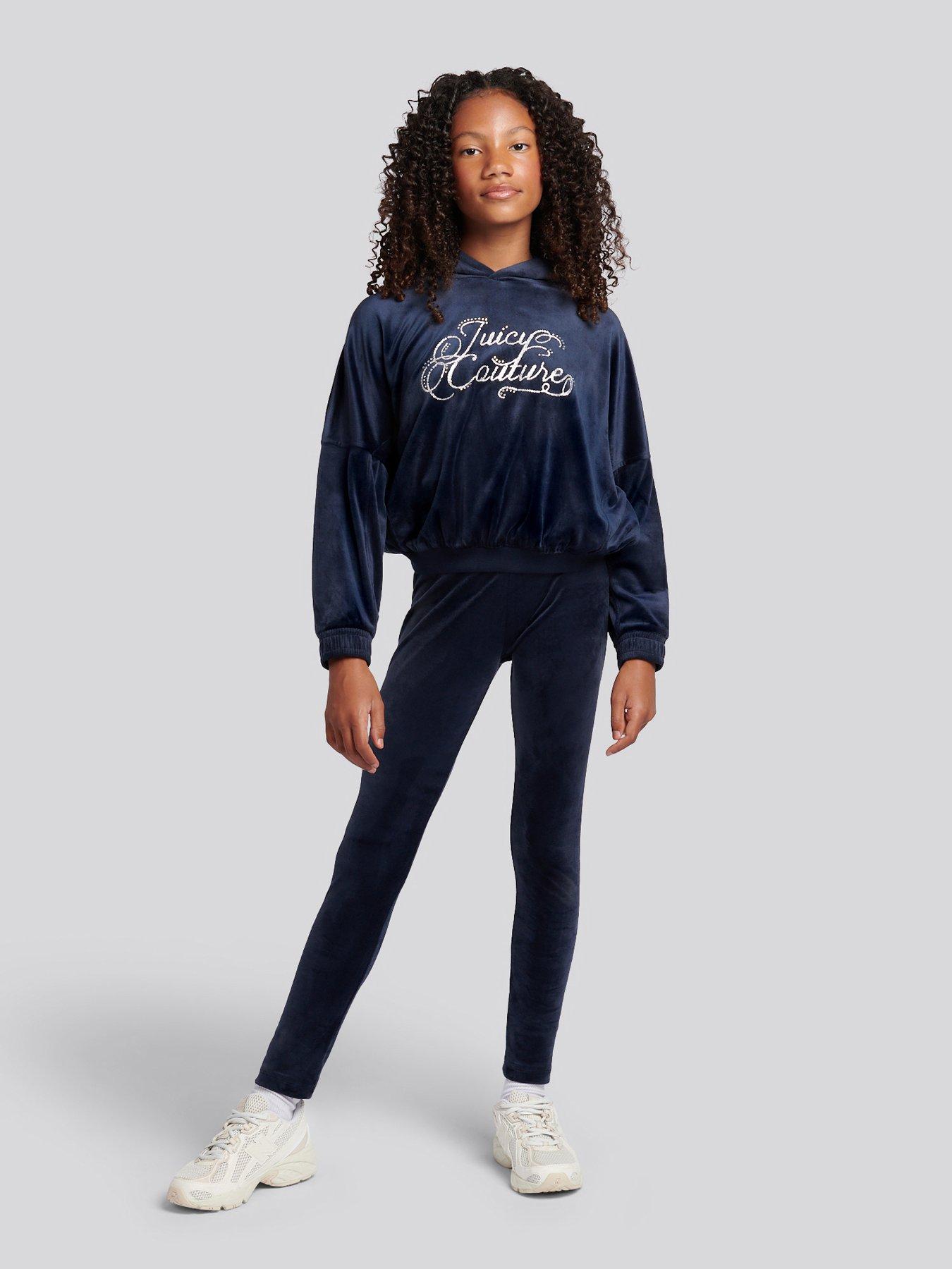 Juicy Couture Girls Relaxed Hoodie  &  Velour Legging Set - Navy