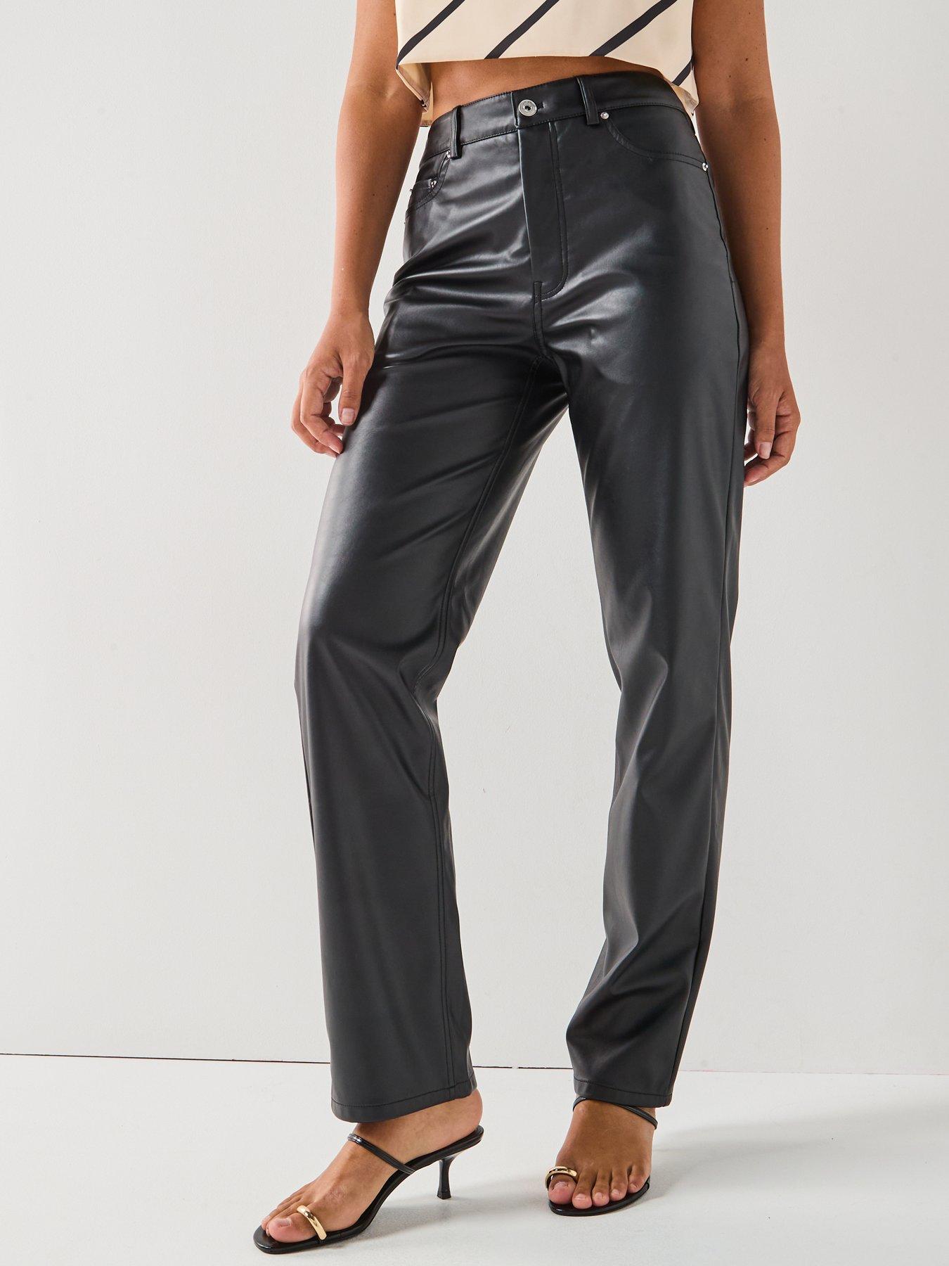 Only Sadie Straight Leg Faux Leather Pants - Black