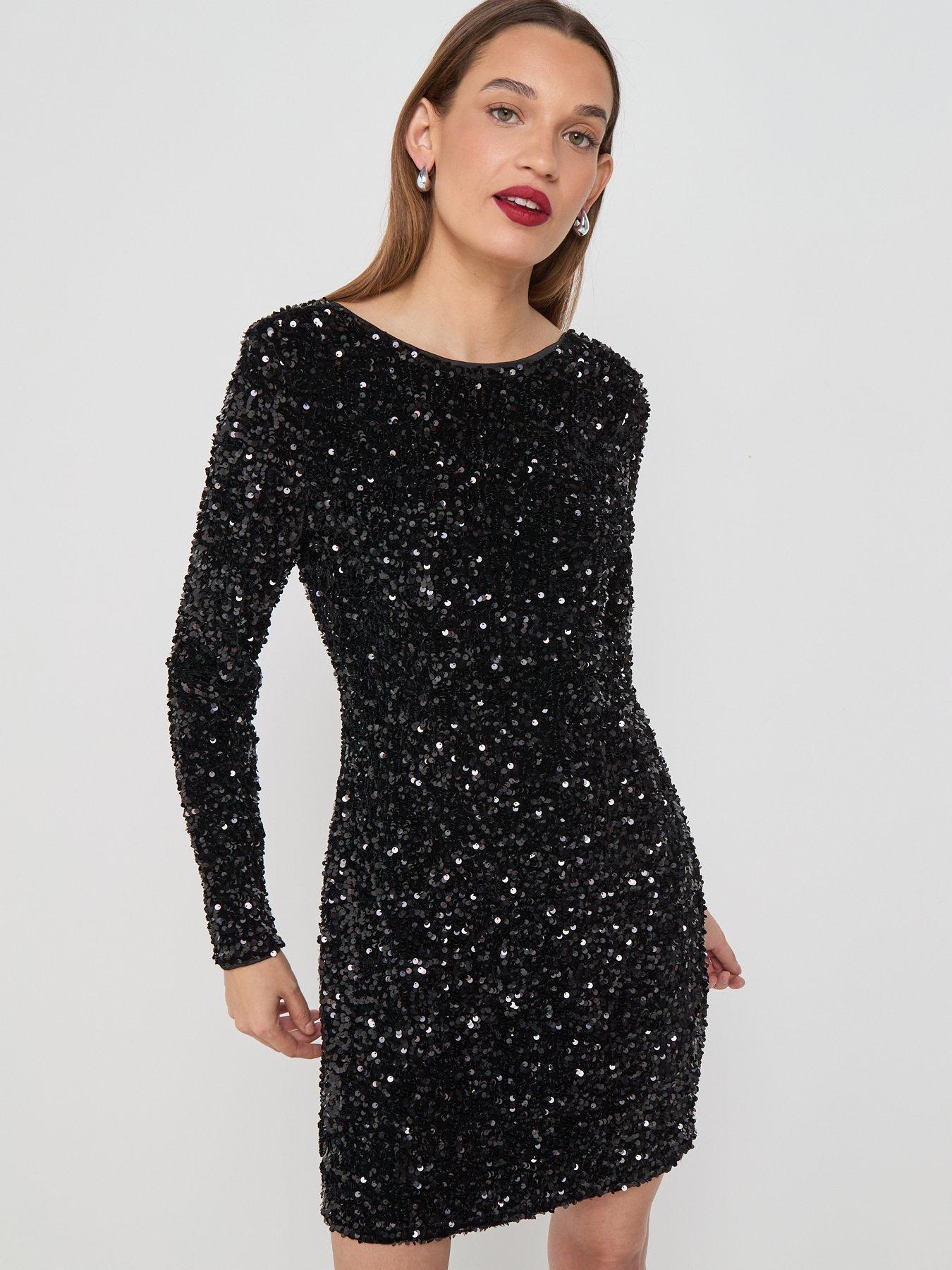 only-long-sleeve-sequin-dress-blackfront