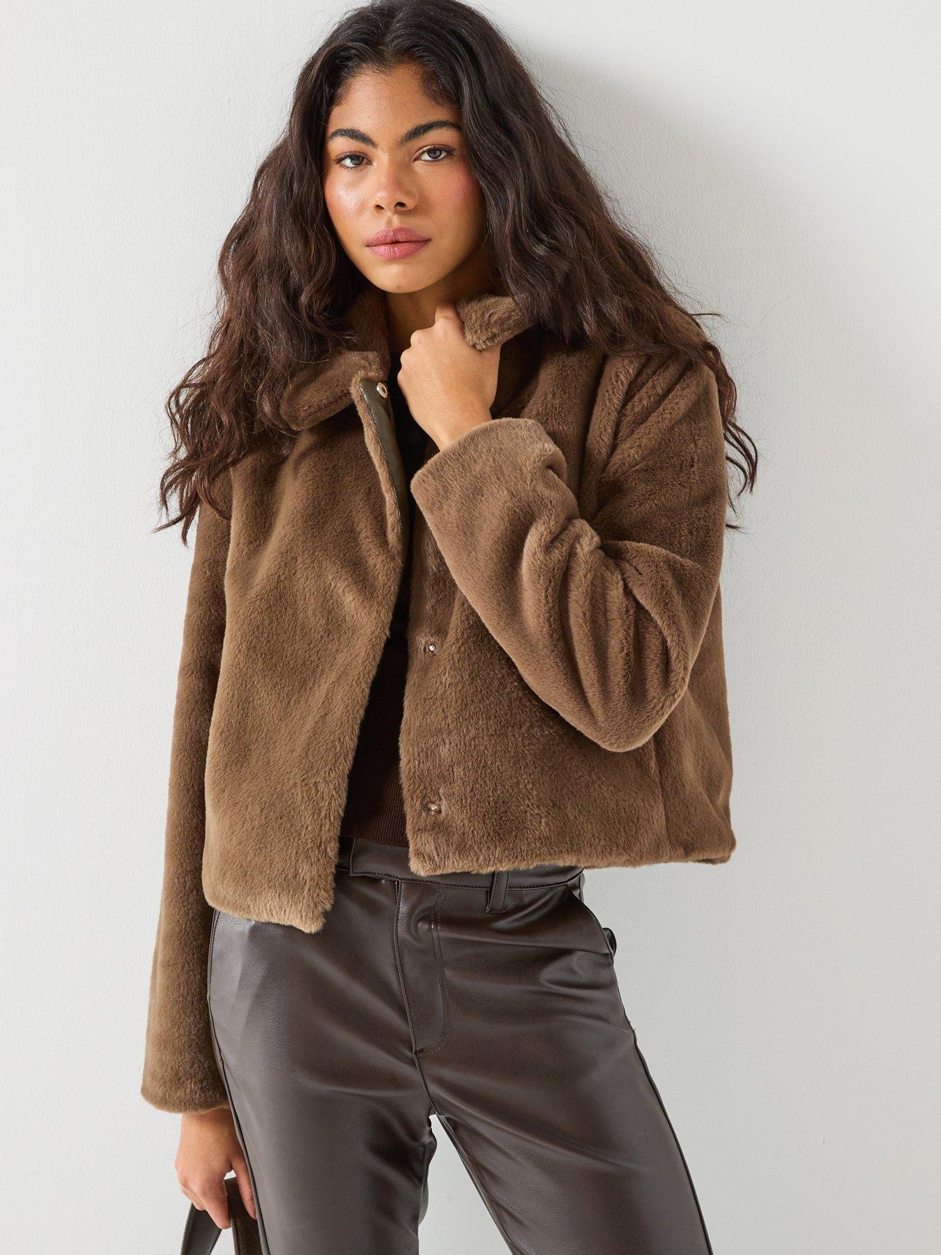 jdy-faux-fur-jacket-brown