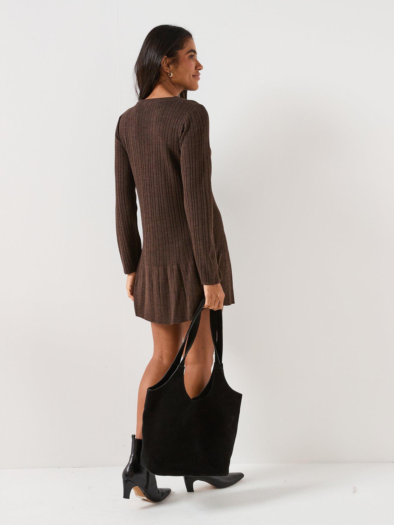 Image 2 of 6 of Only Tessie Long Sleeve Ribbed Knit Dress - Brown