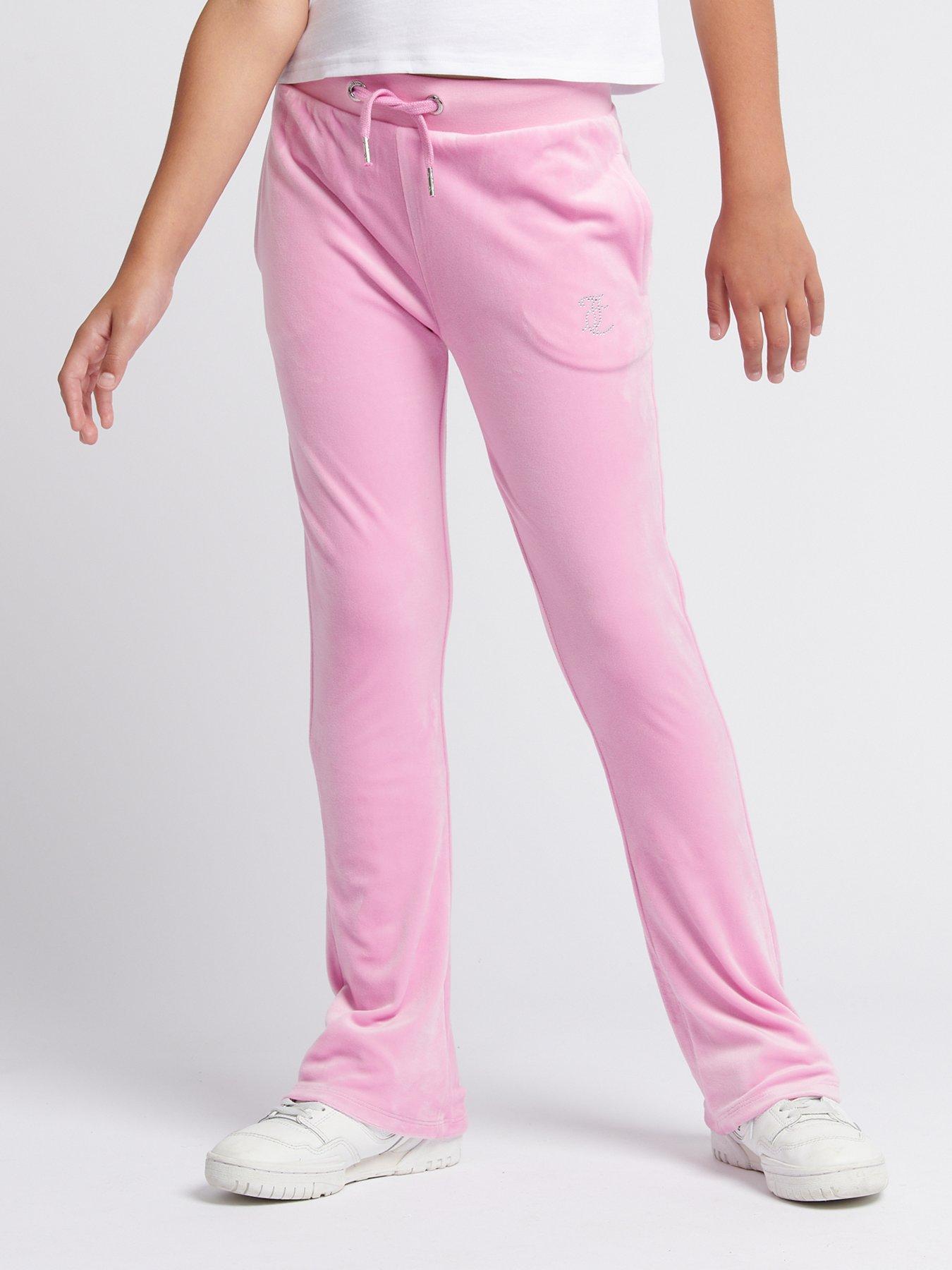 Juicy Couture Girls Diamante Velour Bootcut Jogger - Pink