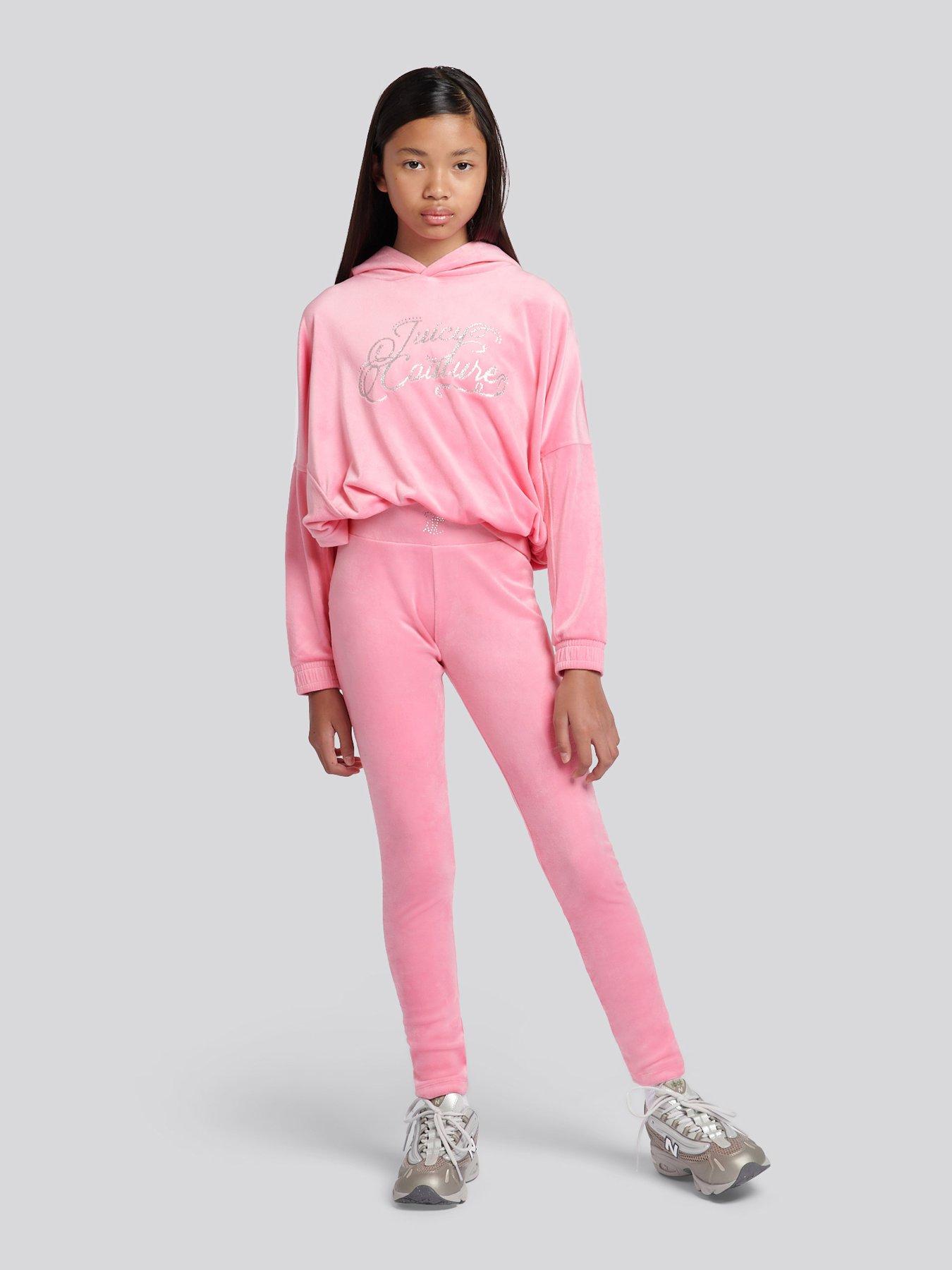 Juicy Couture Girls Relaxed Hoodie  &  Velour Legging Set - Pink