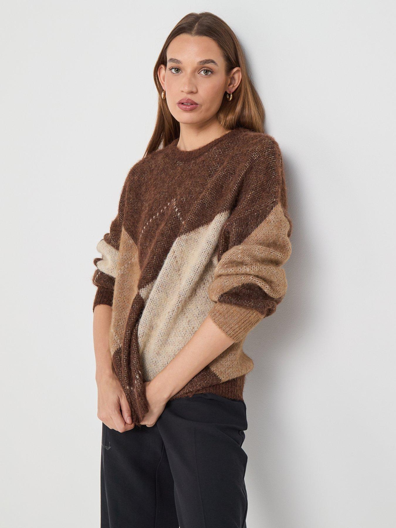 Only Noeme Life Long Sleeve Argyle Knit Jumper - Brown