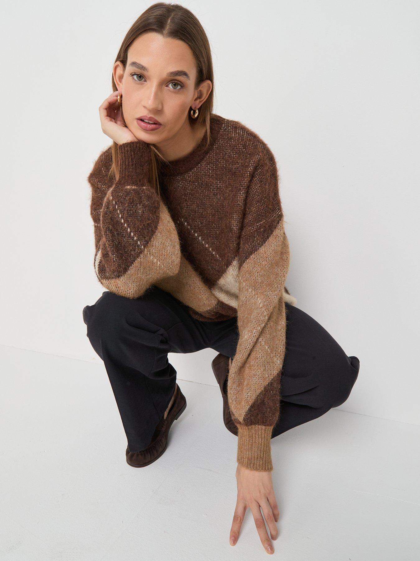 only-noeme-life-long-sleeve-argyle-knit-jumper-browndetail