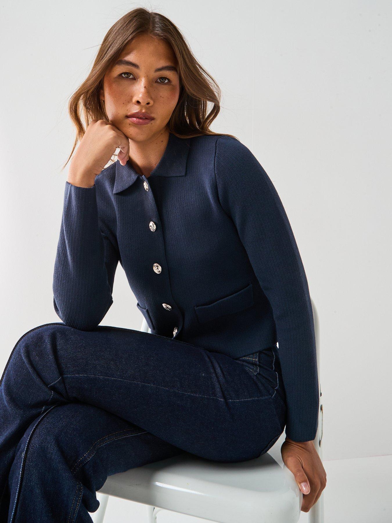 Image 6 of 6 of Only Alberte Life Long Sleeve Button Cardigan - Navy