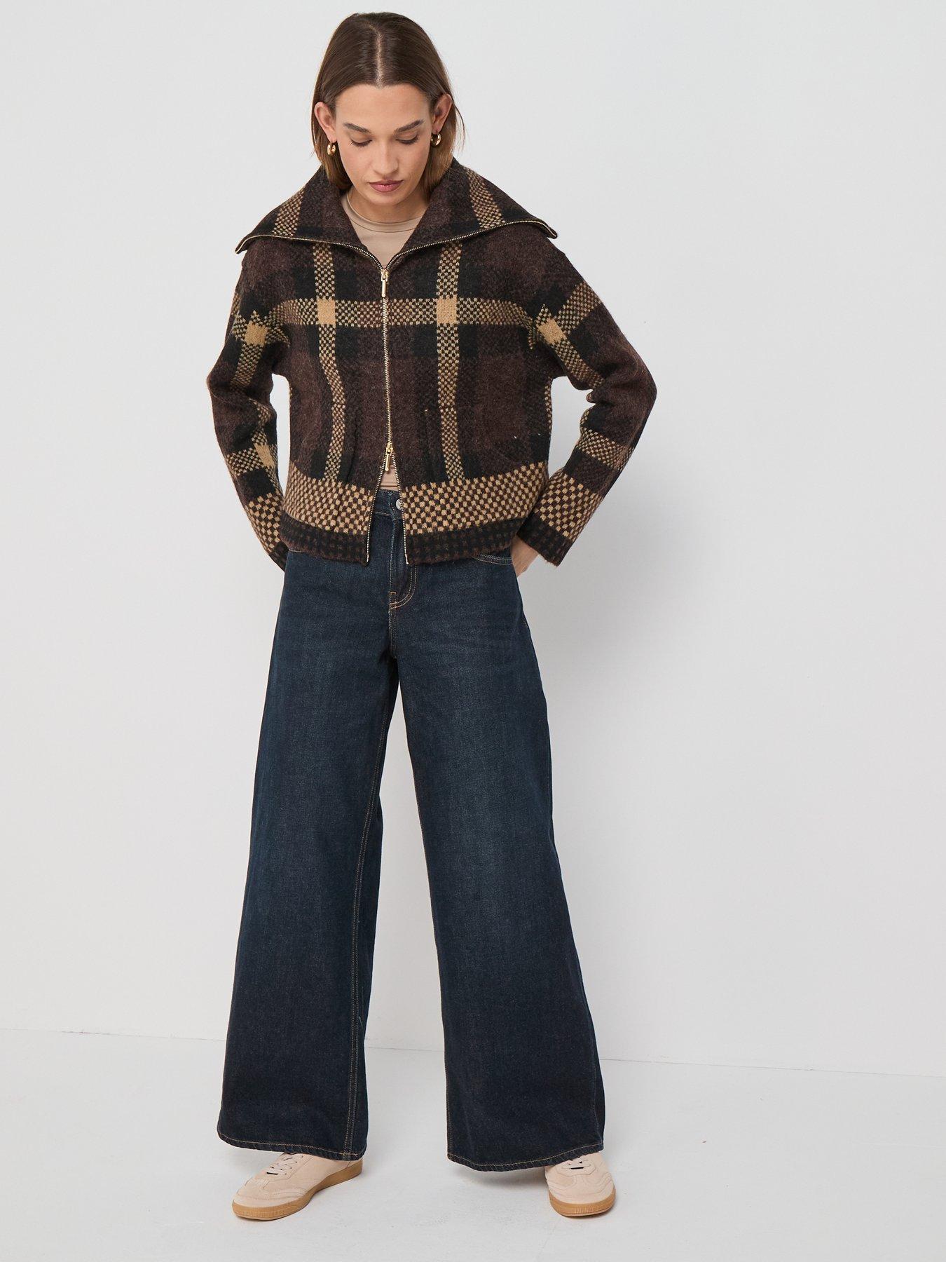 Image 3 of 6 of JDY 2-way Zip Funnel Neck Cardigan - Brown