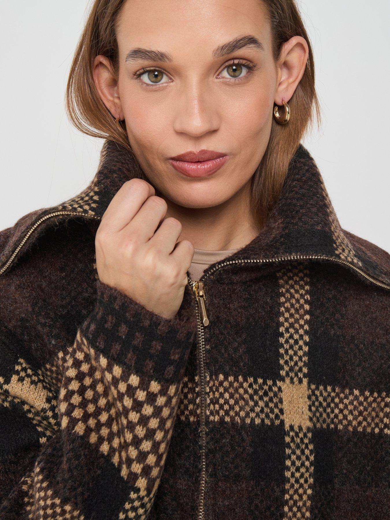 Image 4 of 6 of JDY 2-way Zip Funnel Neck Cardigan - Brown