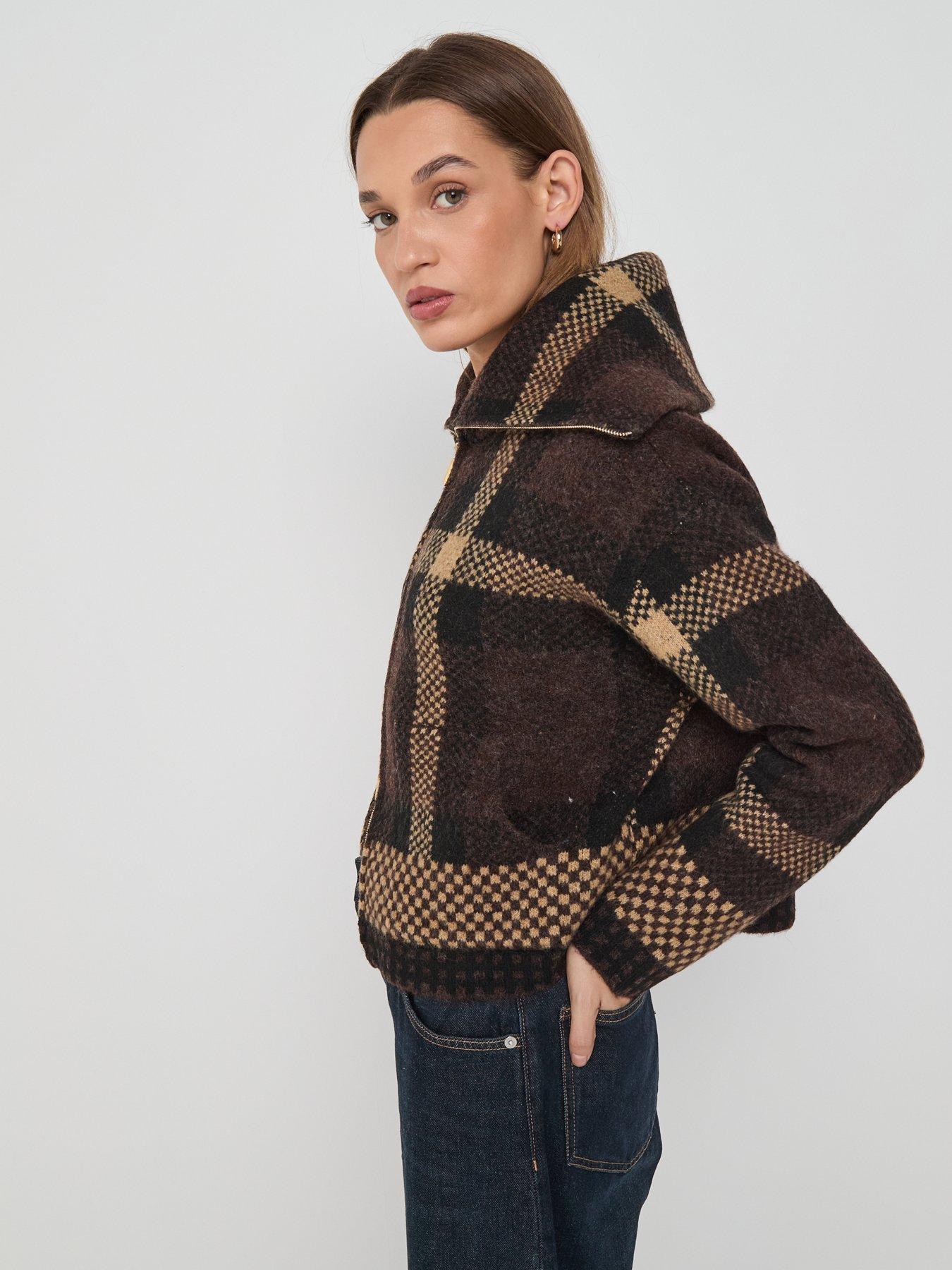 Image 5 of 6 of JDY 2-way Zip Funnel Neck Cardigan - Brown