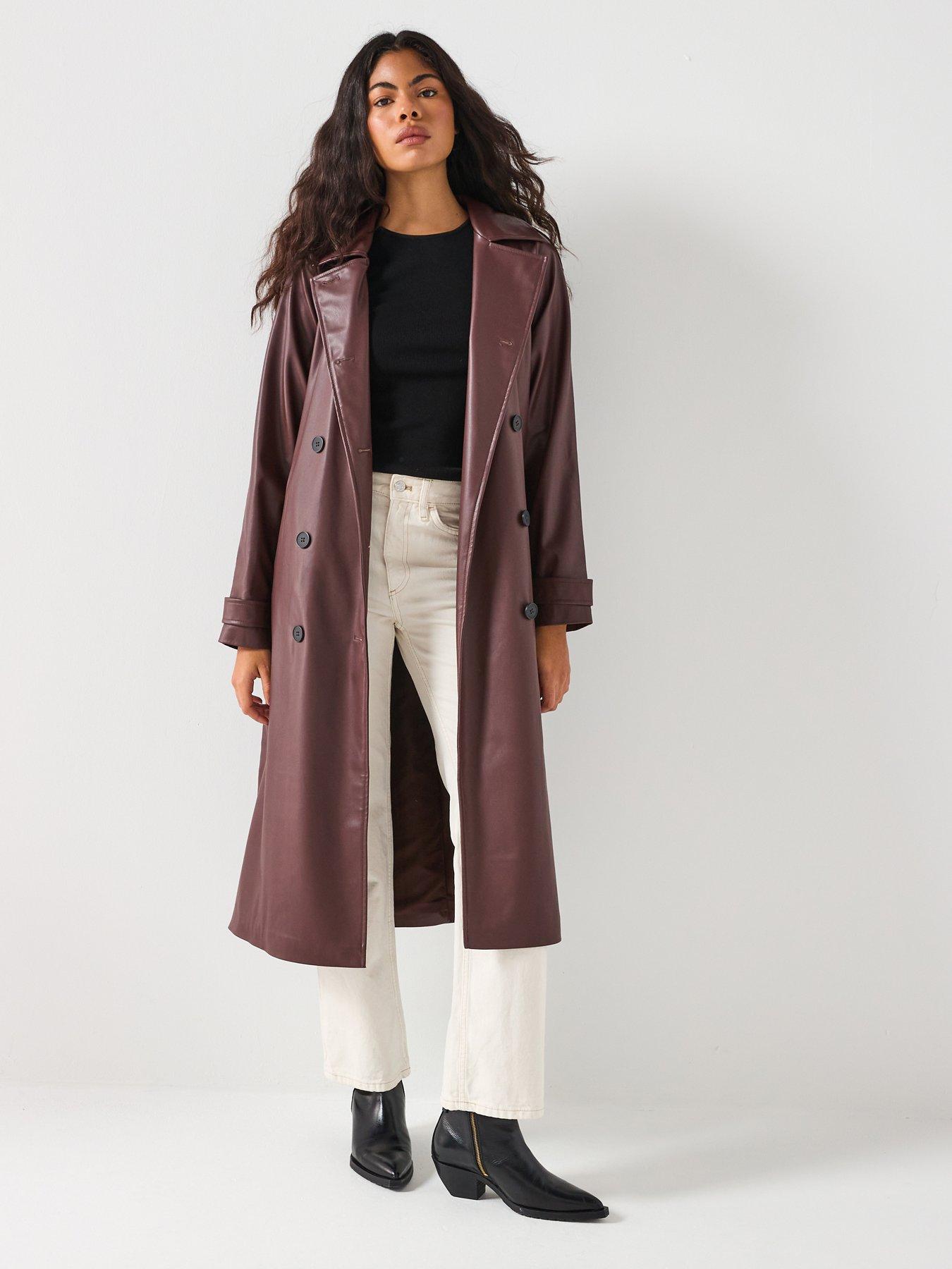 Only Flora Faux Leather Trench Coat - Red