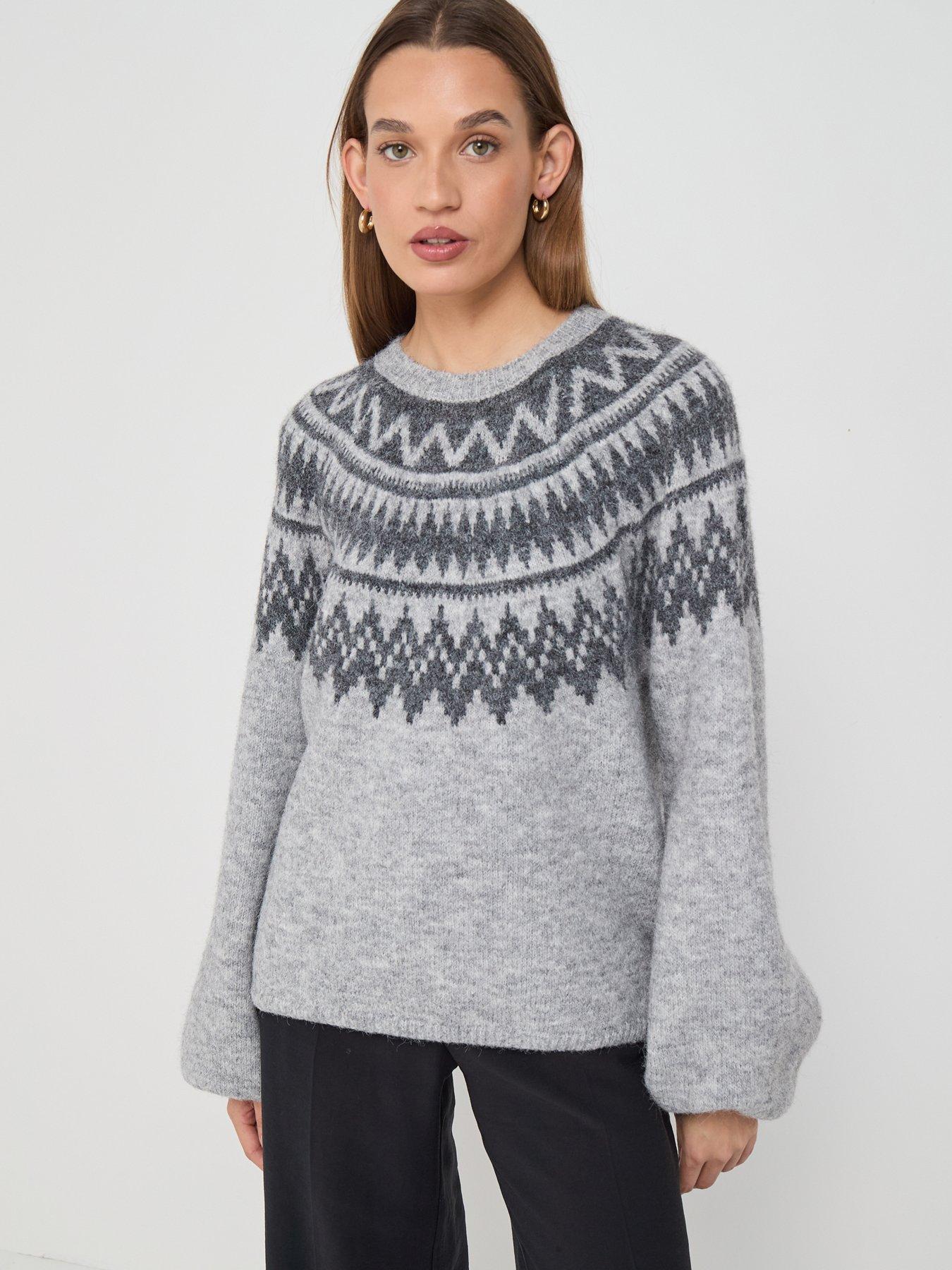 Only Reykja Long Sleeve Fairisle Knit Jumper - Grey
