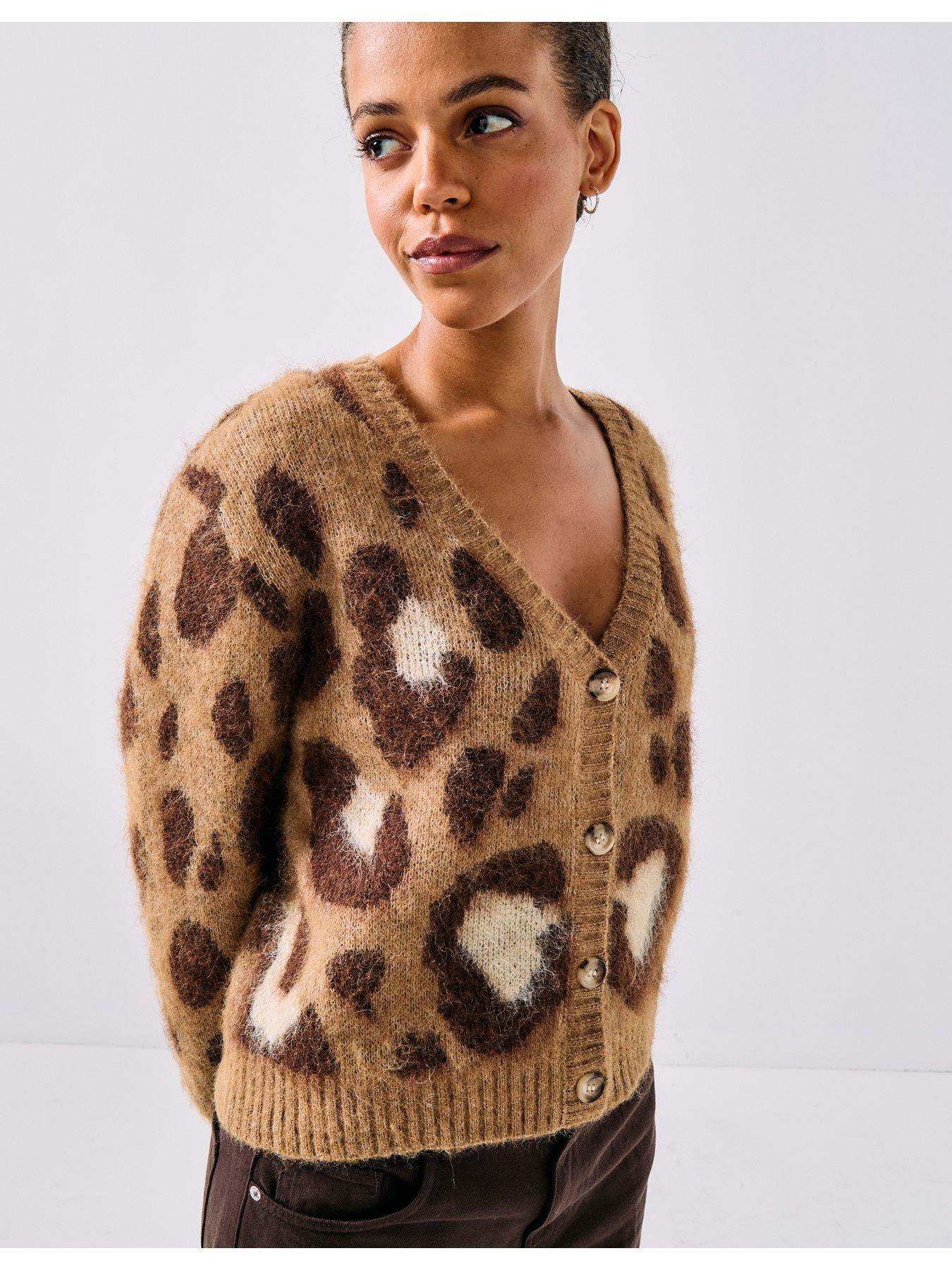 only-animal-print-regular-v-neck-cardigan-multidetail