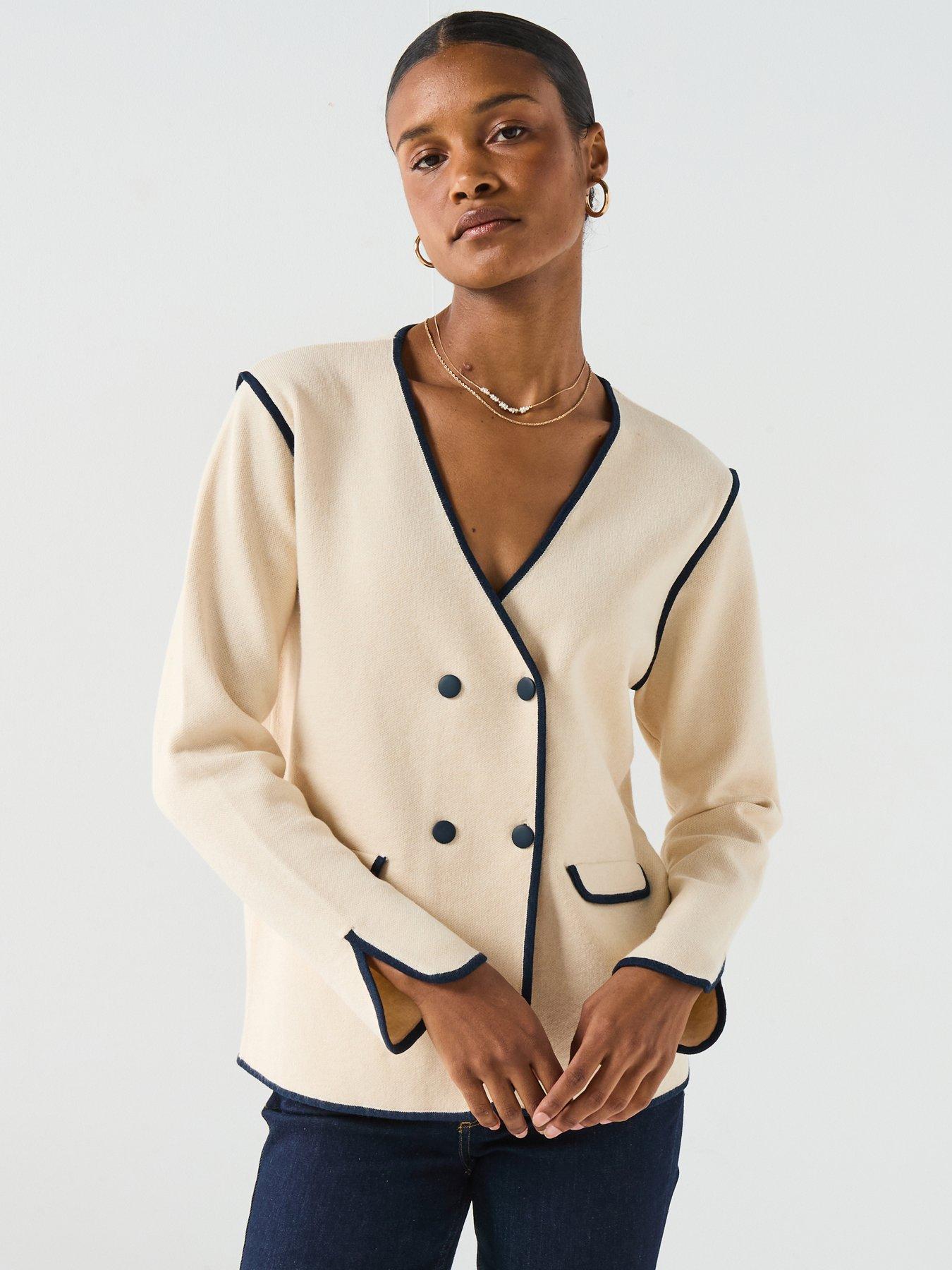 JDY Contrast Long Sleeve Knitted Blazer - Beige