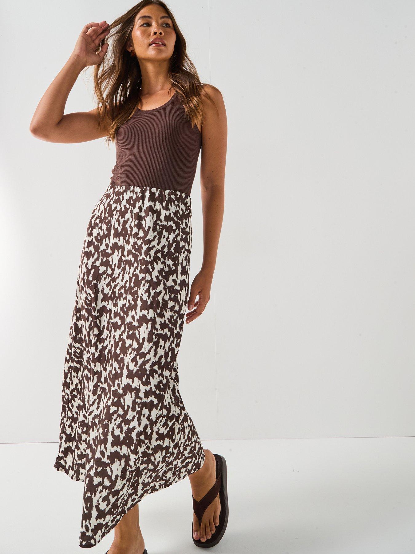 Only Chigo Satin Midi Skirt - Brown Multi