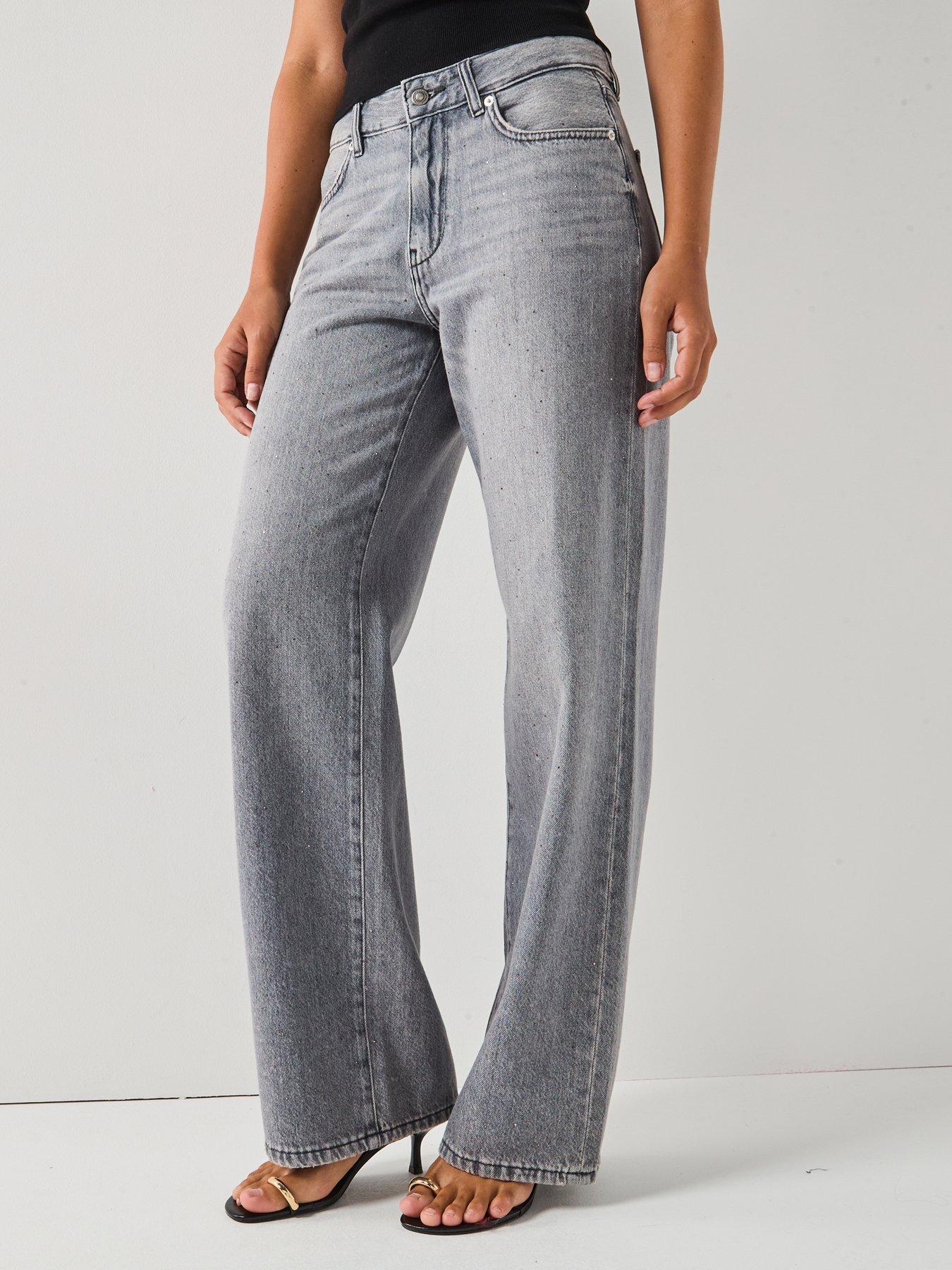 Only Cobain Wide Rhinestone Jeans - Grey | Very Ireland