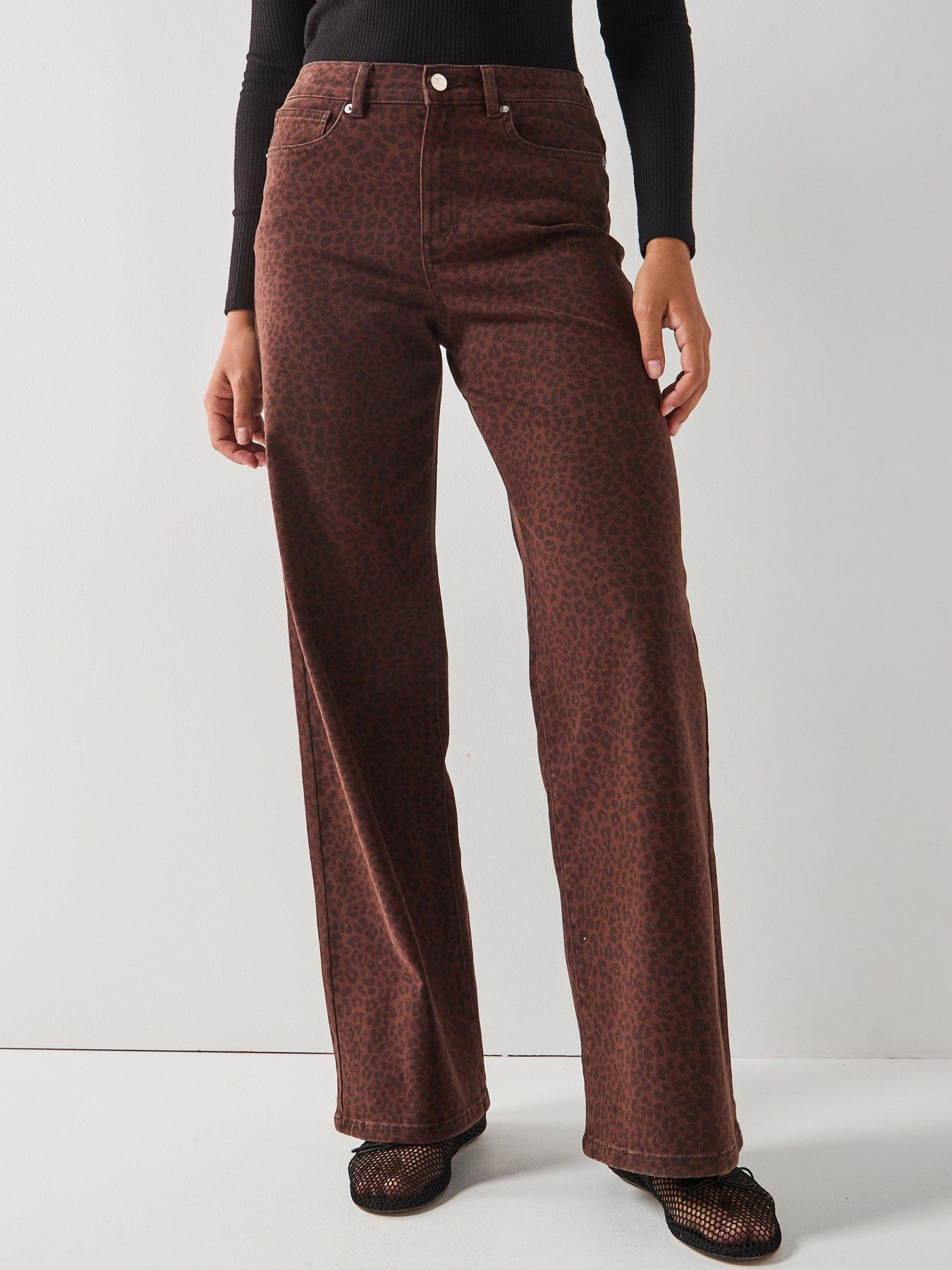 Only Madison High Waist Wide Leg Animal Jean - Brown