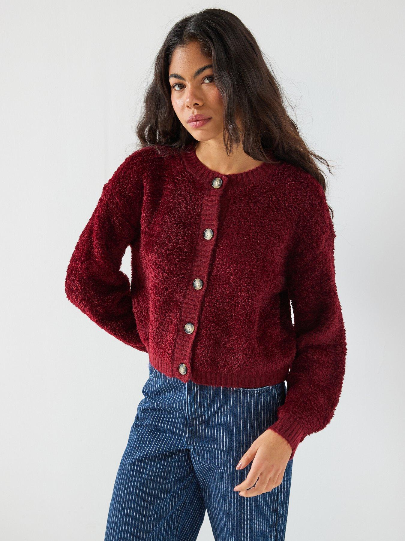 JDY Long Sleeve Boucle Cardigan - Red