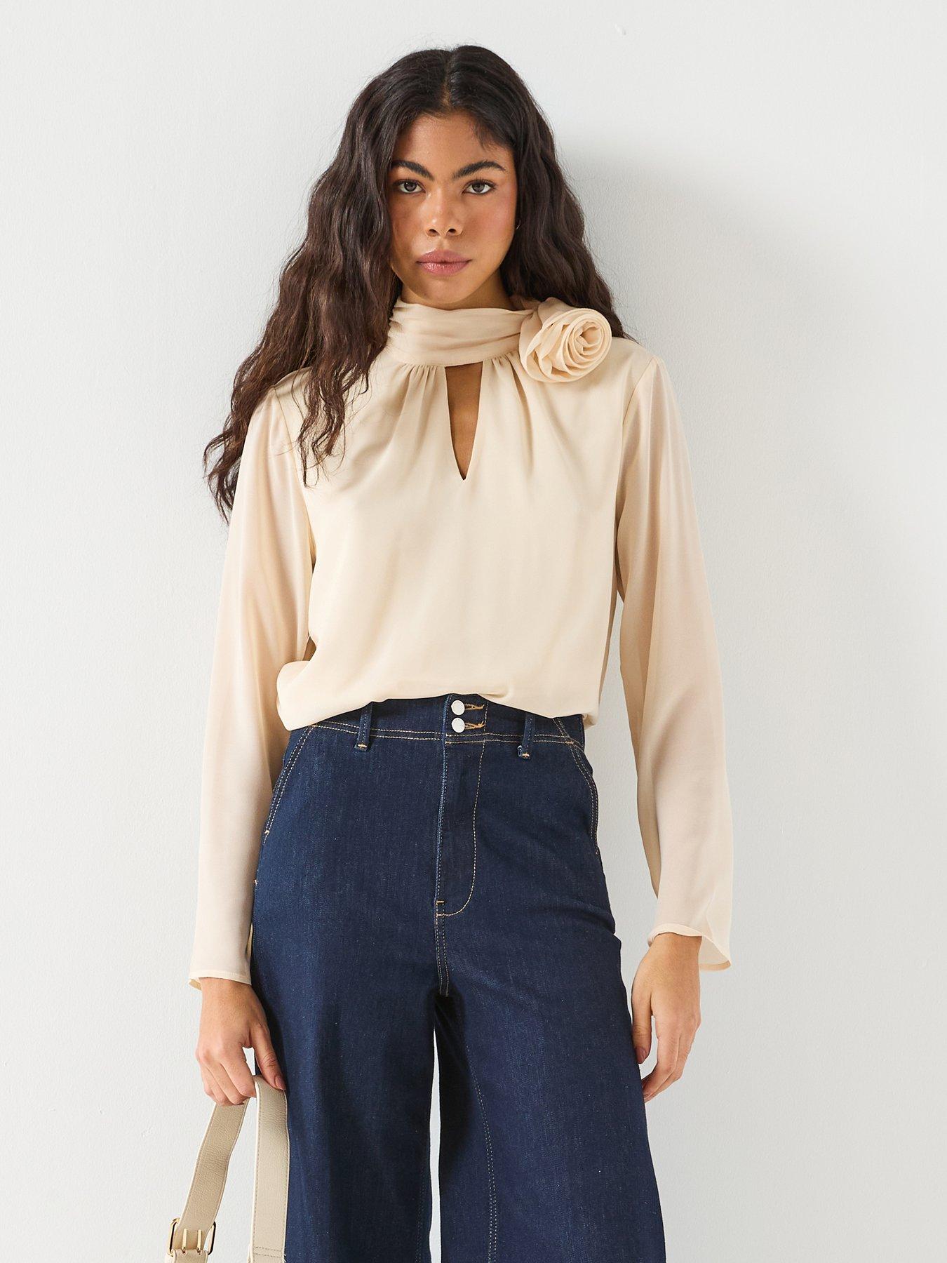 JDY Nomi Long Sleeve High Neck Rose Top - Beige