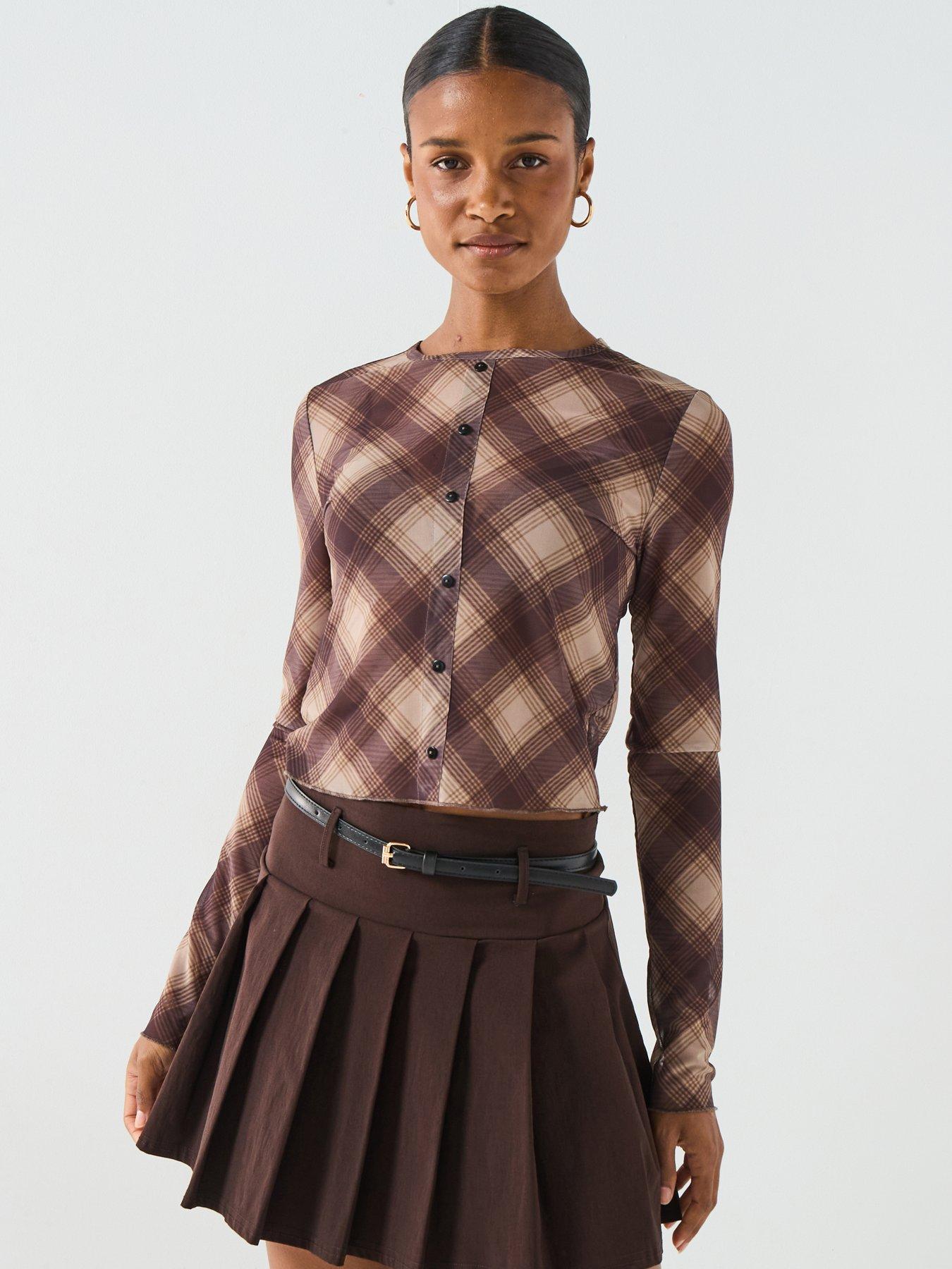 only-elva-long-sleeve-mesh-tartan-cardigan-multifront