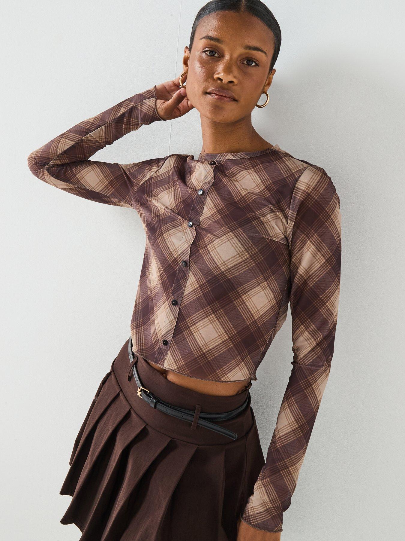 only-elva-long-sleeve-mesh-tartan-cardigan-multidetail