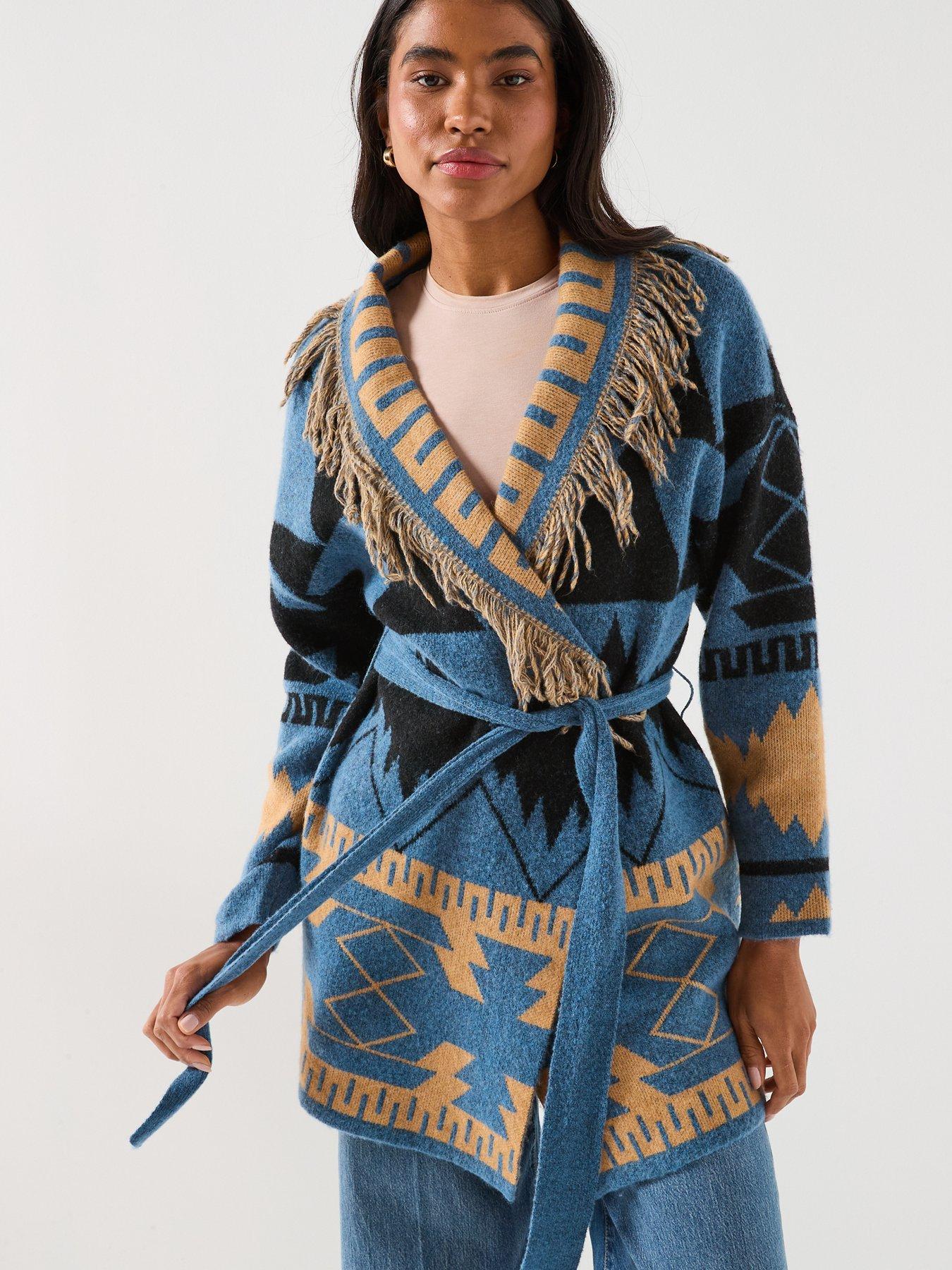 Only Michigan Fringed Tie Wrap Long Cardigan - Blue | Very Ireland