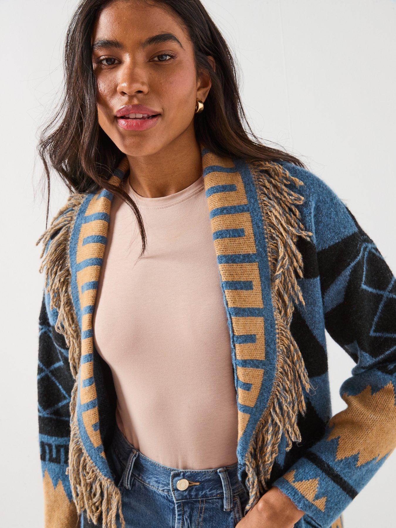 Only Michigan Fringed Tie Wrap Long Cardigan - Blue | Very Ireland