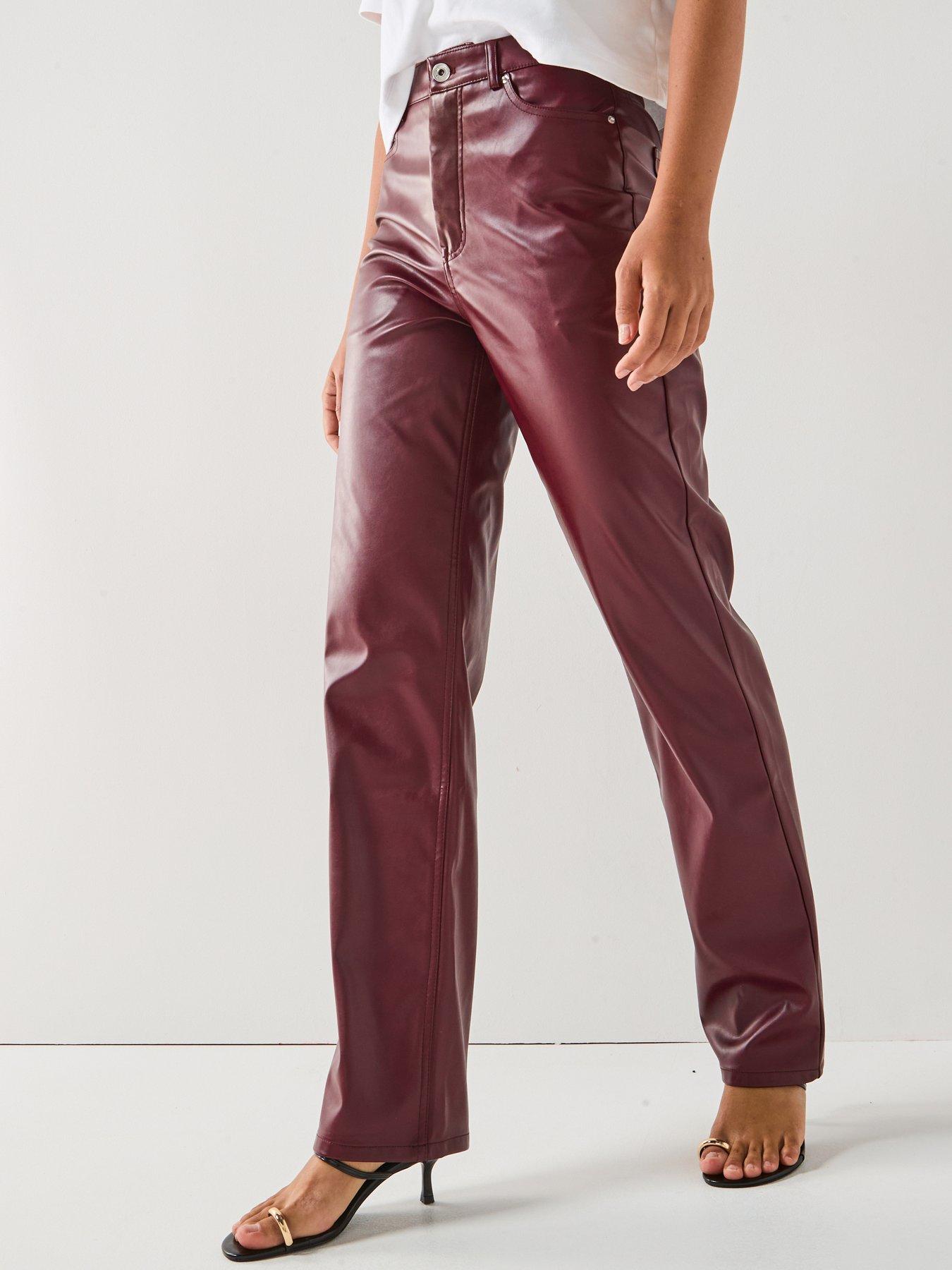 Image 1 of 5 of Only Sadie Straight Leg Faux Leather Pants - Red
