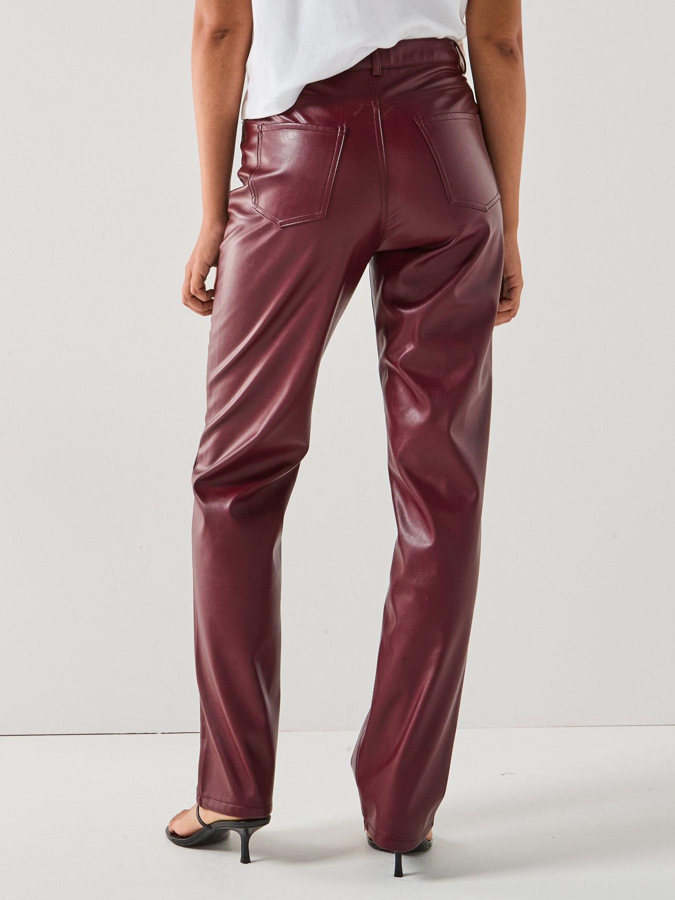 Image 2 of 5 of Only Sadie Straight Leg Faux Leather Pants - Red