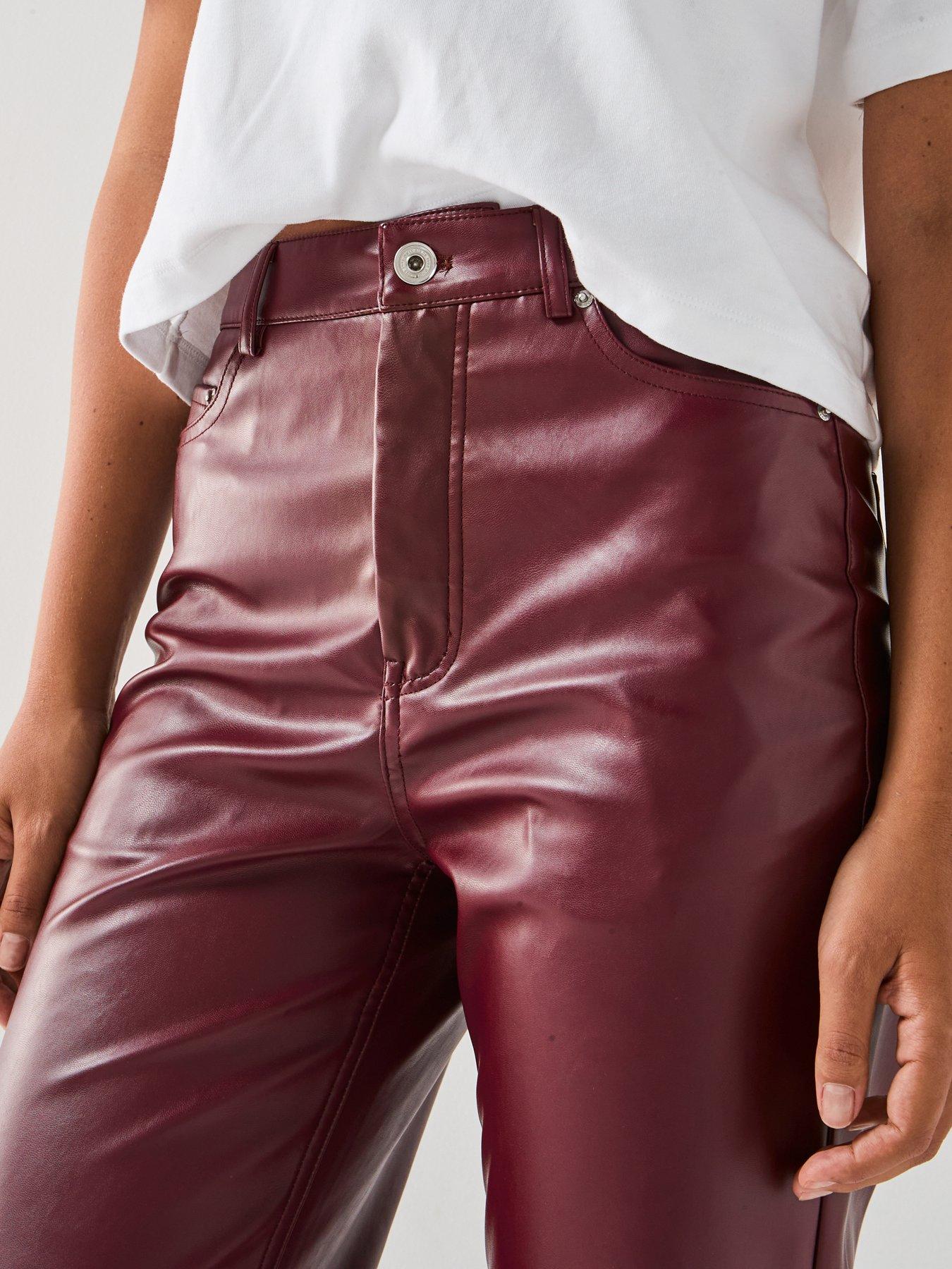 Image 4 of 5 of Only Sadie Straight Leg Faux Leather Pants - Red