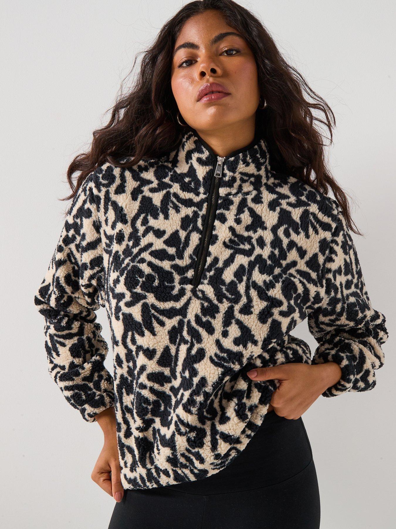 Only Animal Print Quarter Zip Fleece Top - Beige