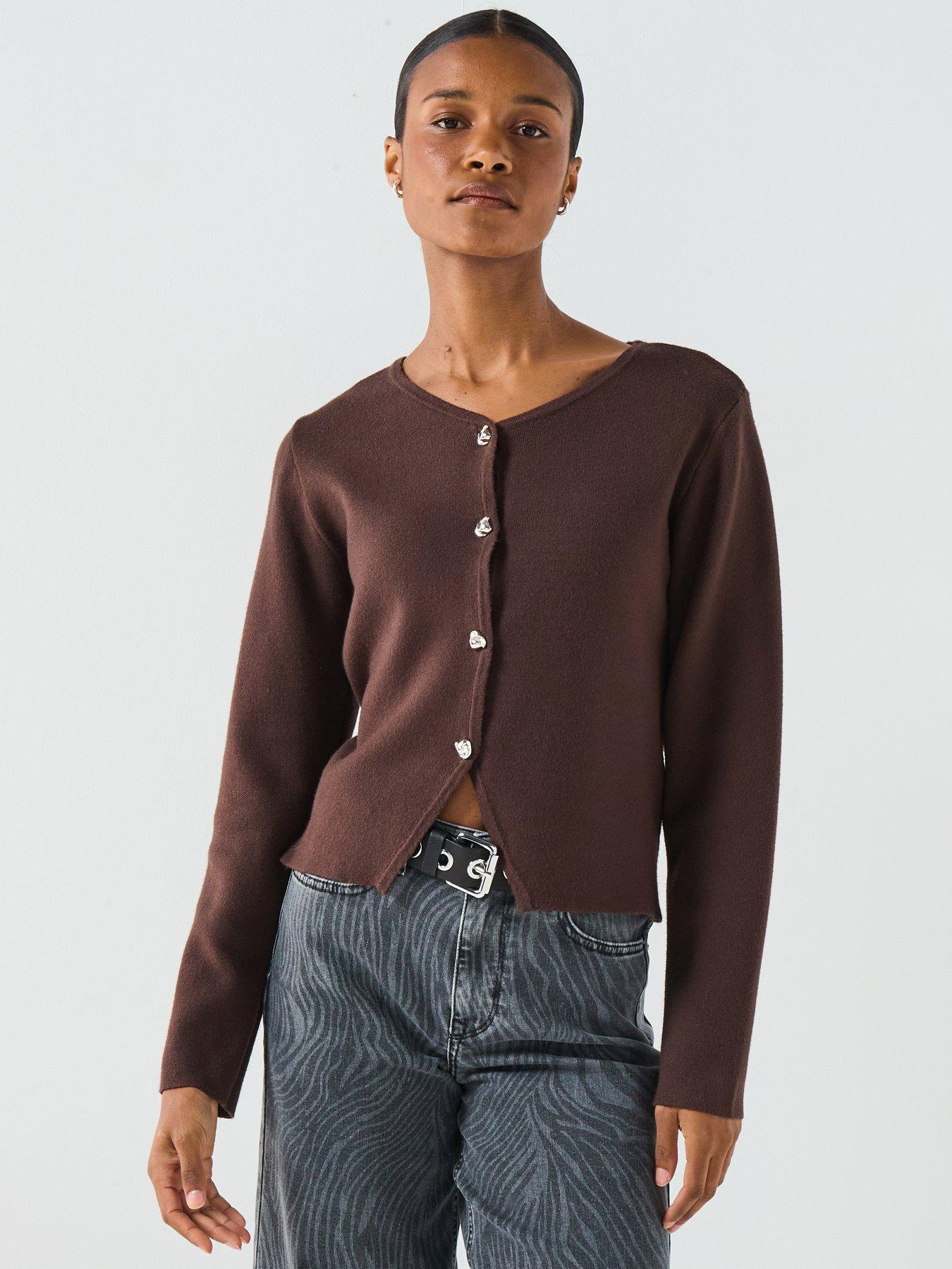 only-scarlett-long-sleeve-button-cardigan-brown