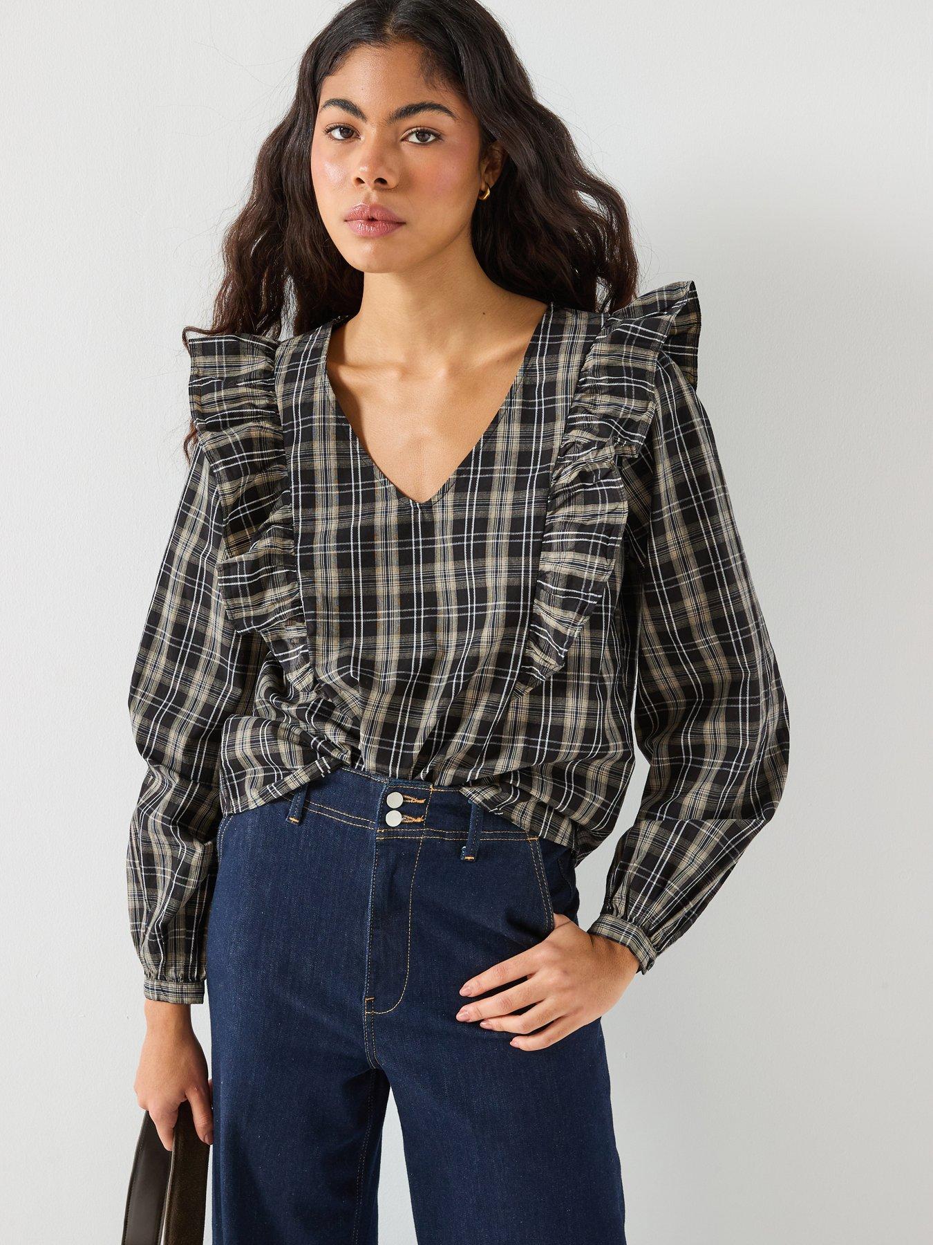 jdy-dolly-long-sleeve-check-top-black