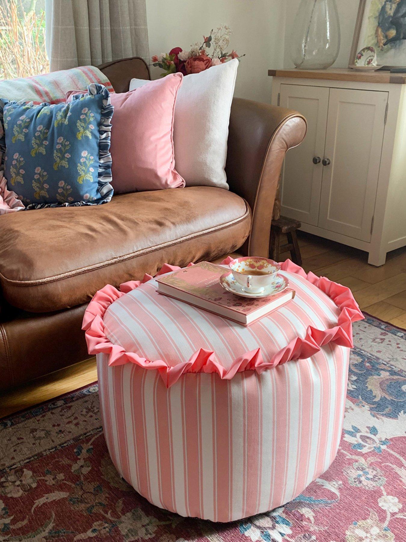 undefined Frilled Striped Pouffe Beanbag