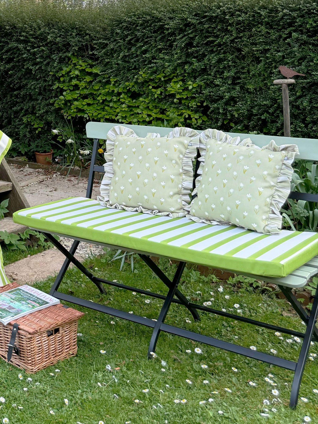 rucomfy 2 Seater Indoor/Outdoor Striped Double Bench Seatpad - Foam Filled