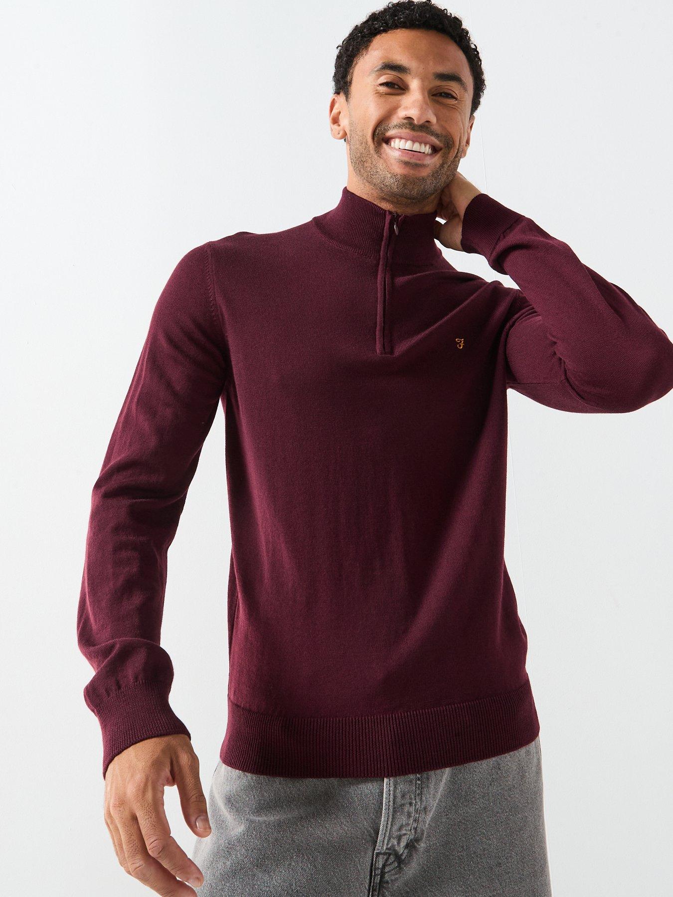 Farah Redchurch 1/4 Zip Merino Wool Knitted Jumper - Burgundy