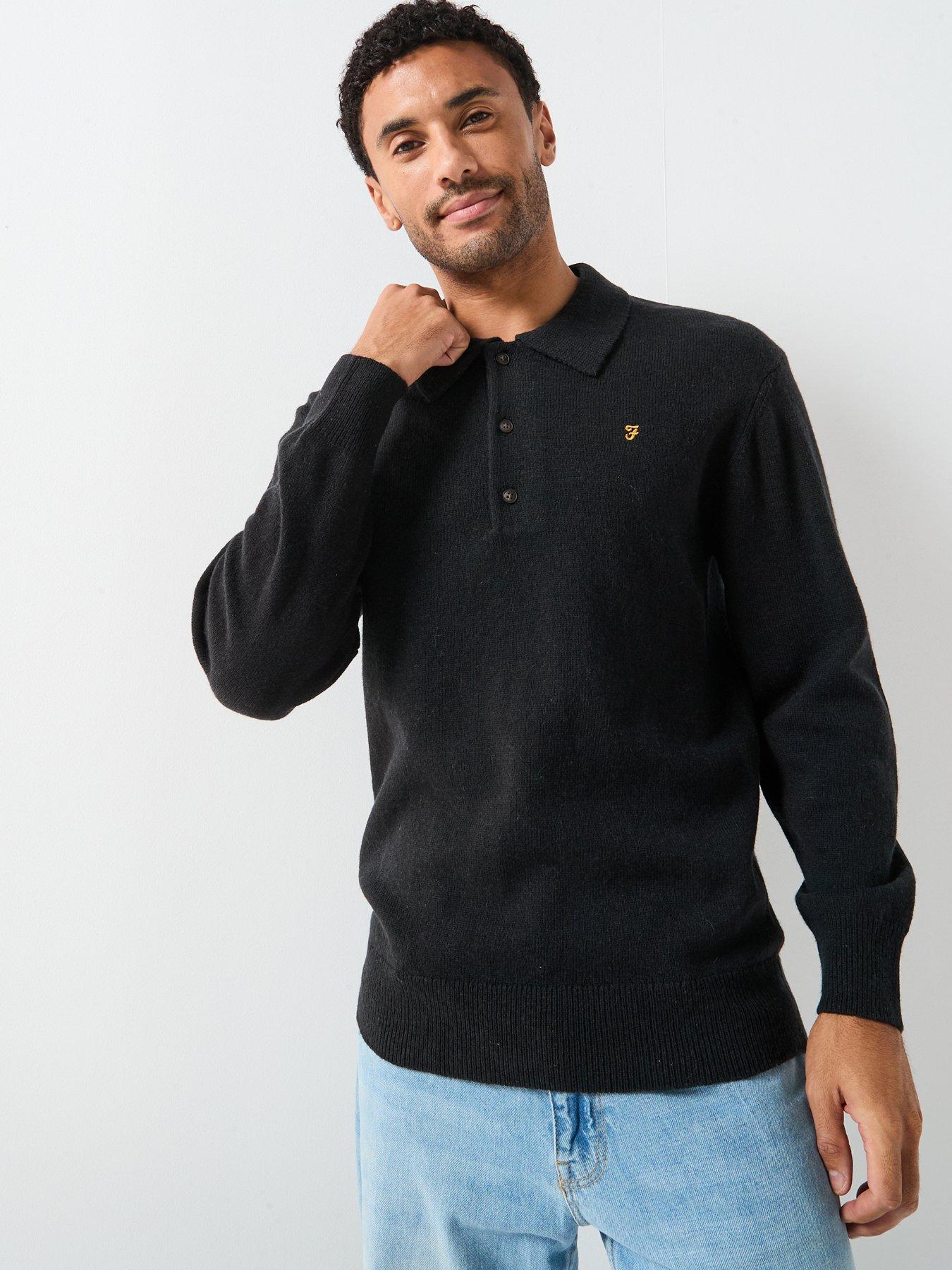 Farah Matson Lambswool Knitted Polo Shirt - Black