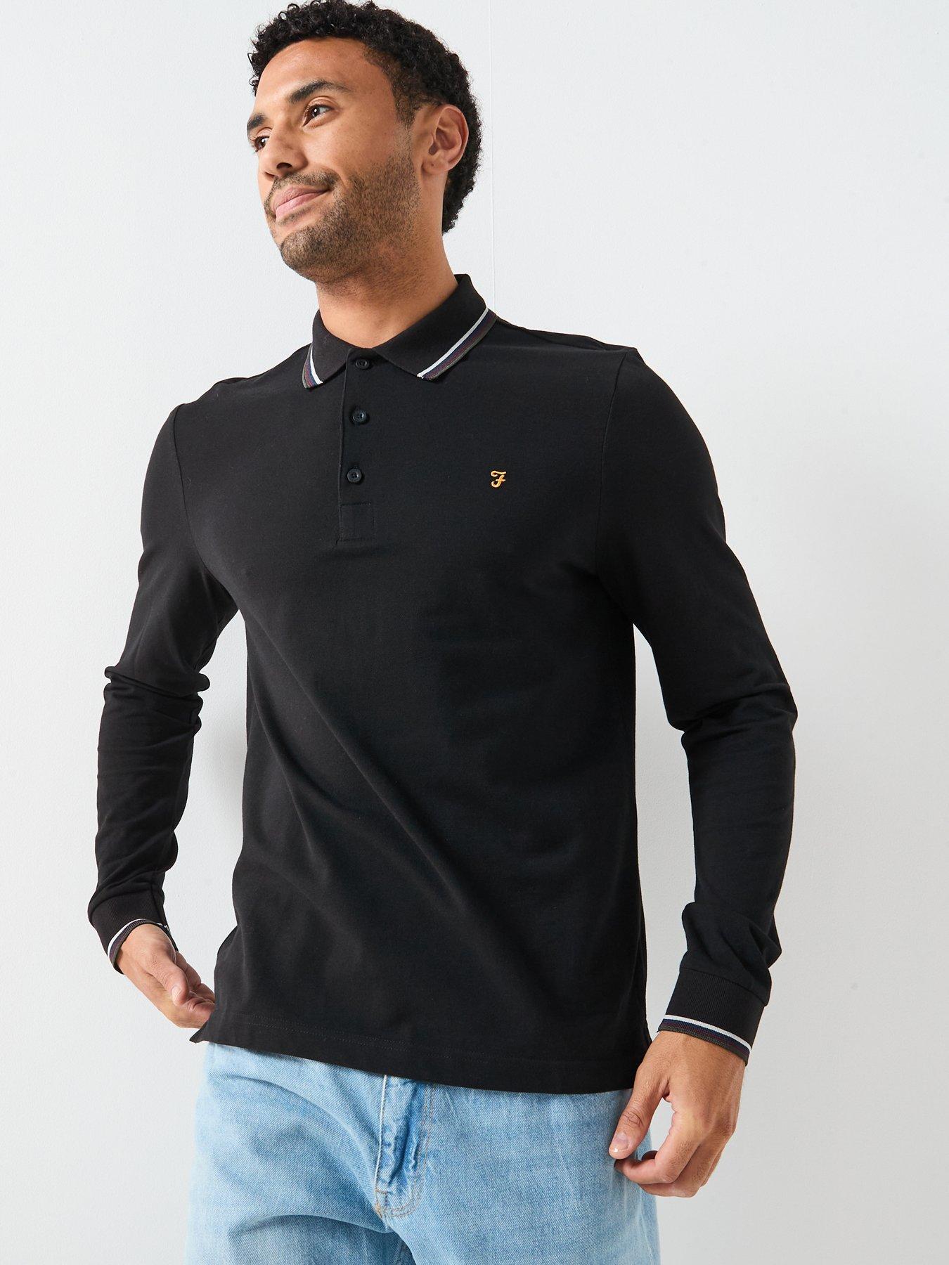 farah-elton-tipped-long-sleeve-polo-shirt-blackfront