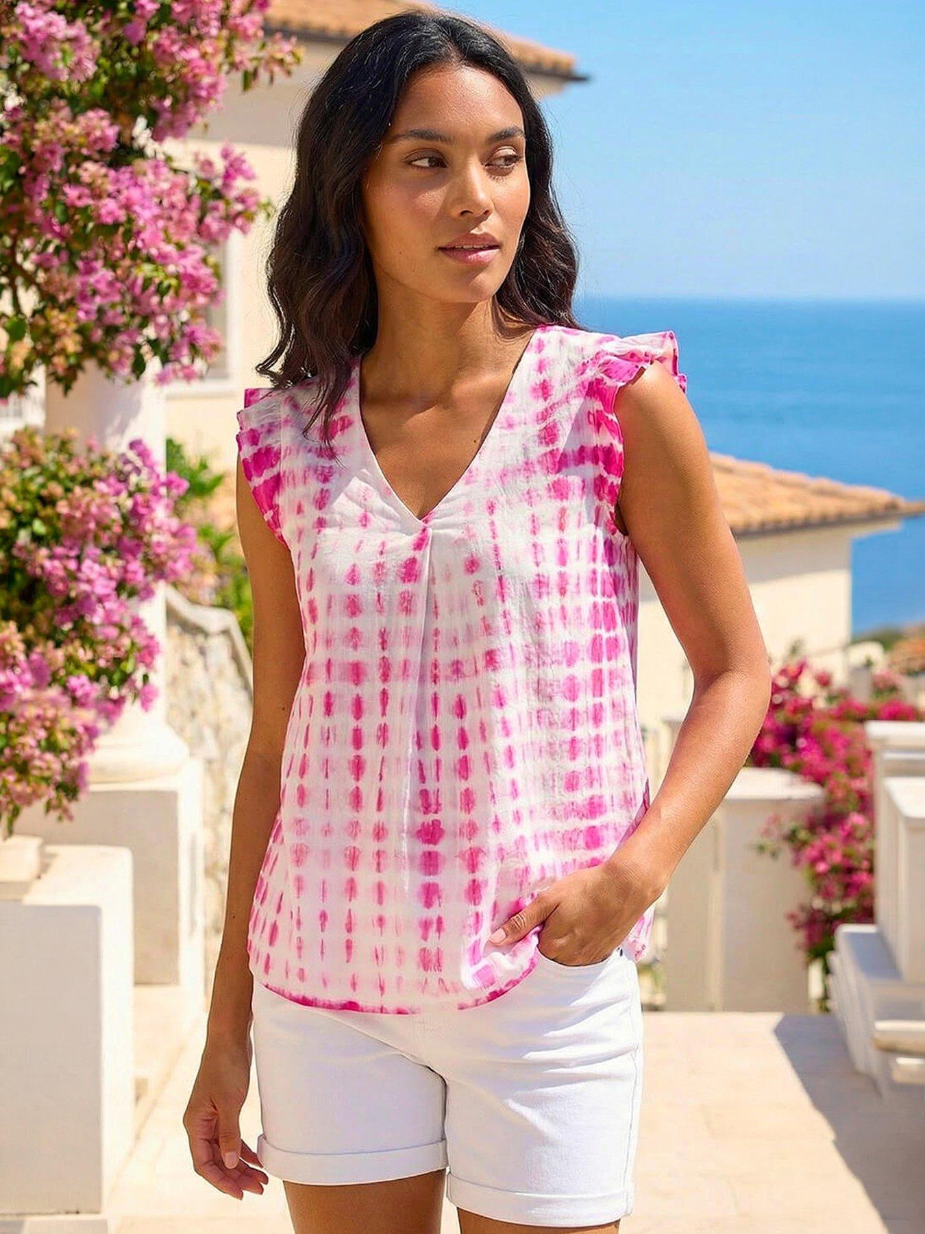 Roman Pleated Tie Dye Frill Top - Yellow