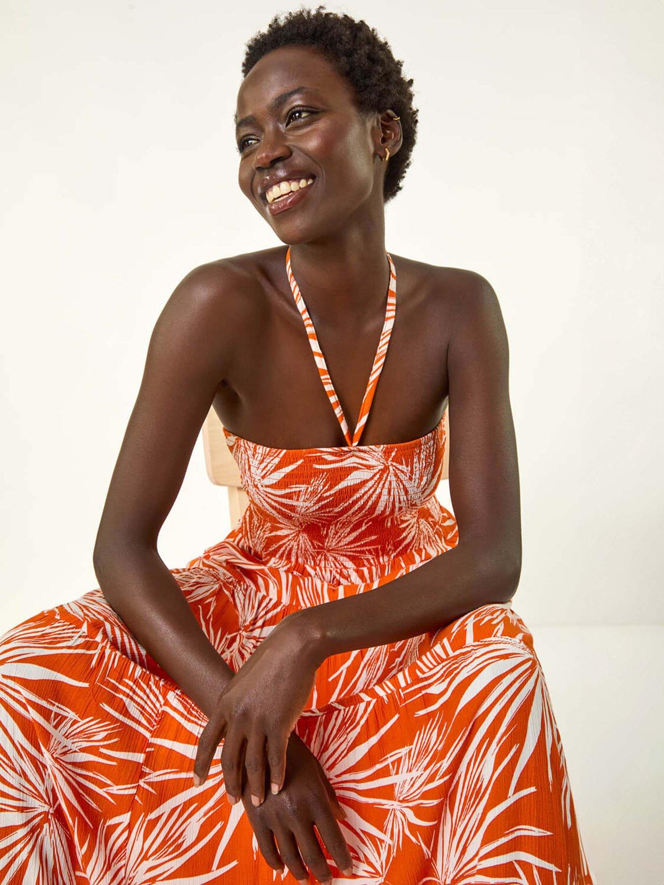 roman-leaf-print-shirred-bandeau-midi-dress-orangefront