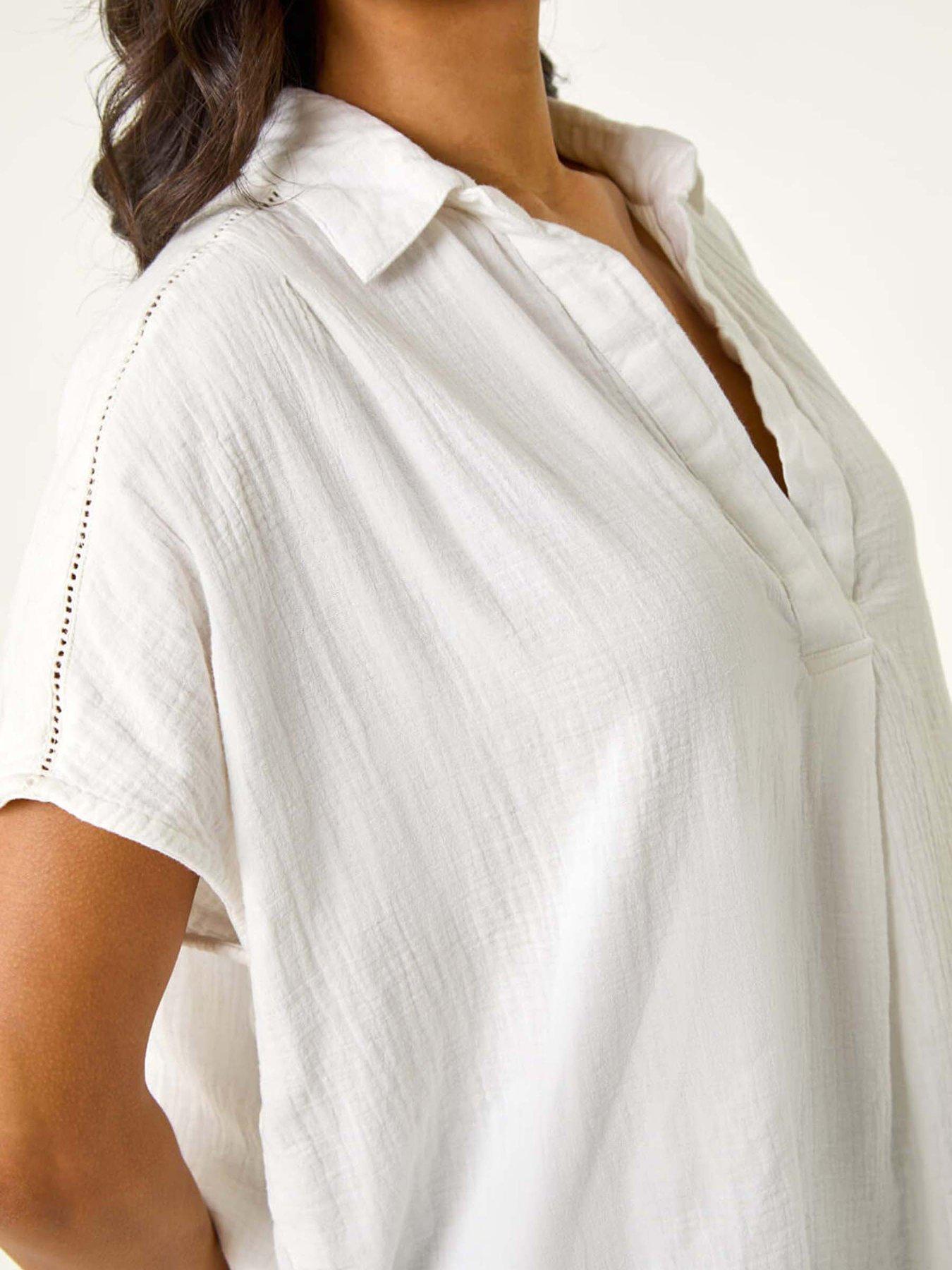 Image 5 of 5 of Roman Collared V-neck Pleated Top - White