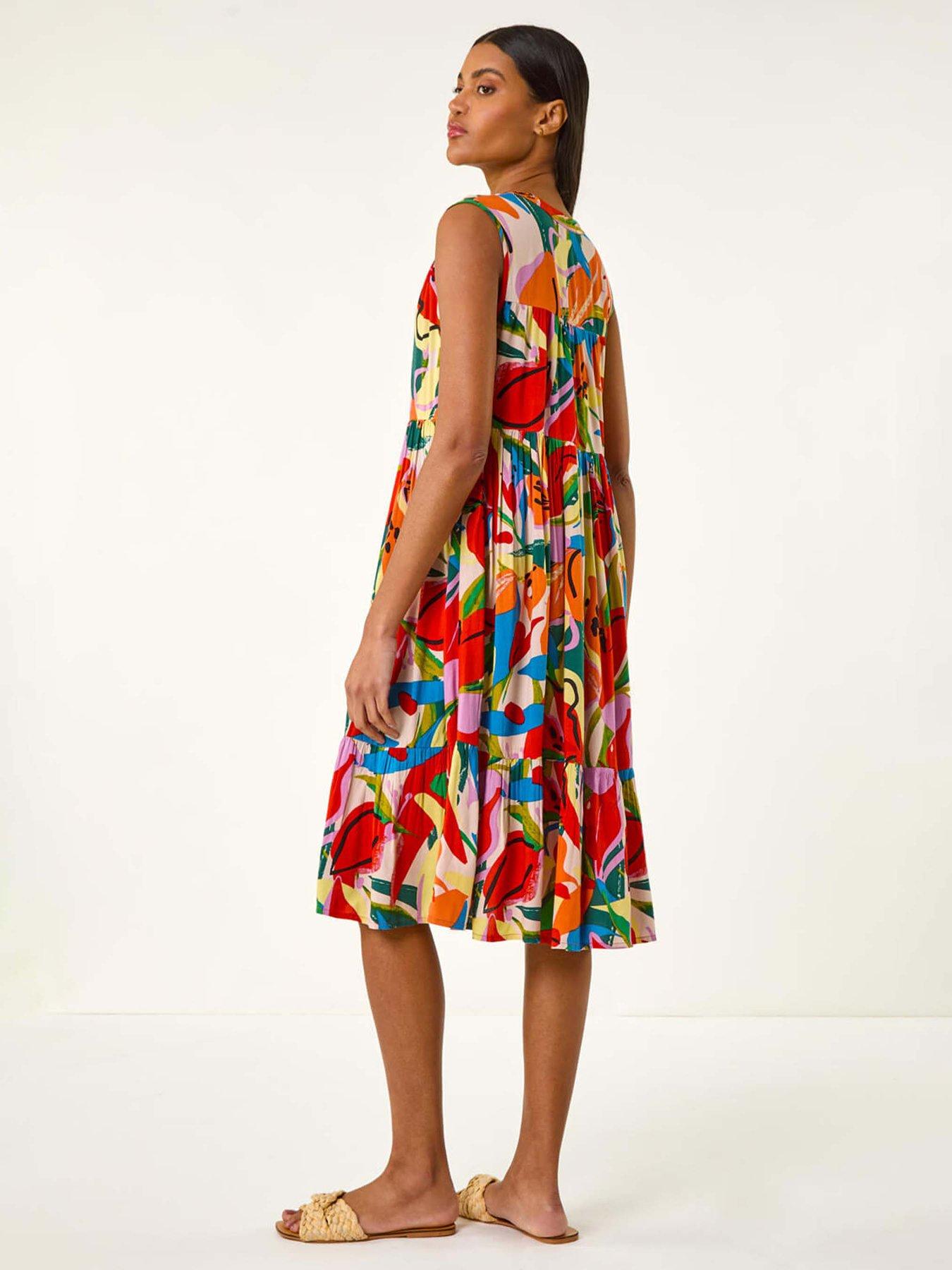 roman-abstract-print-tiered-midi-dress-multistillFront