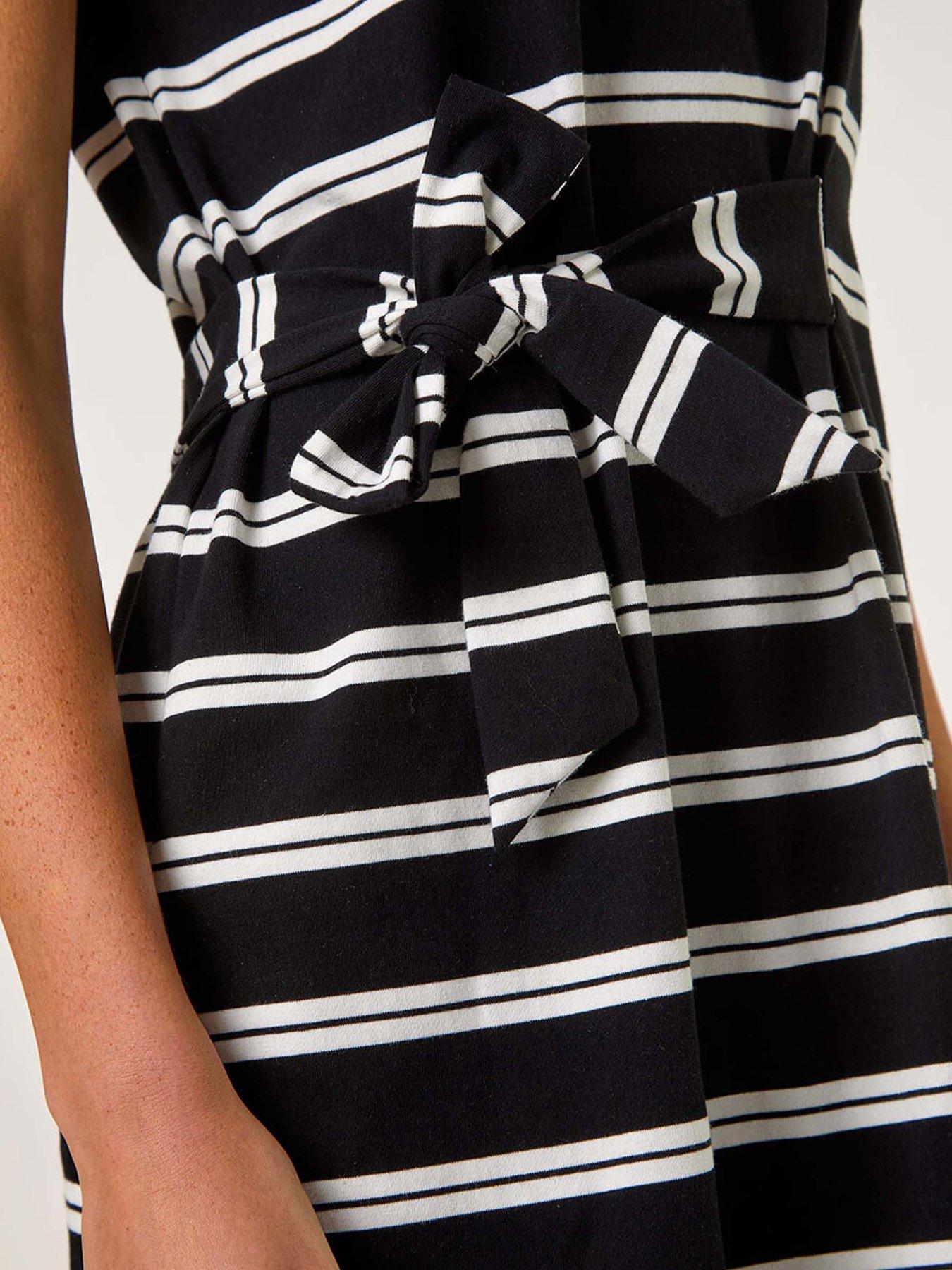 roman-stripe-tie-side-stretch-midi-dress-blackdetail