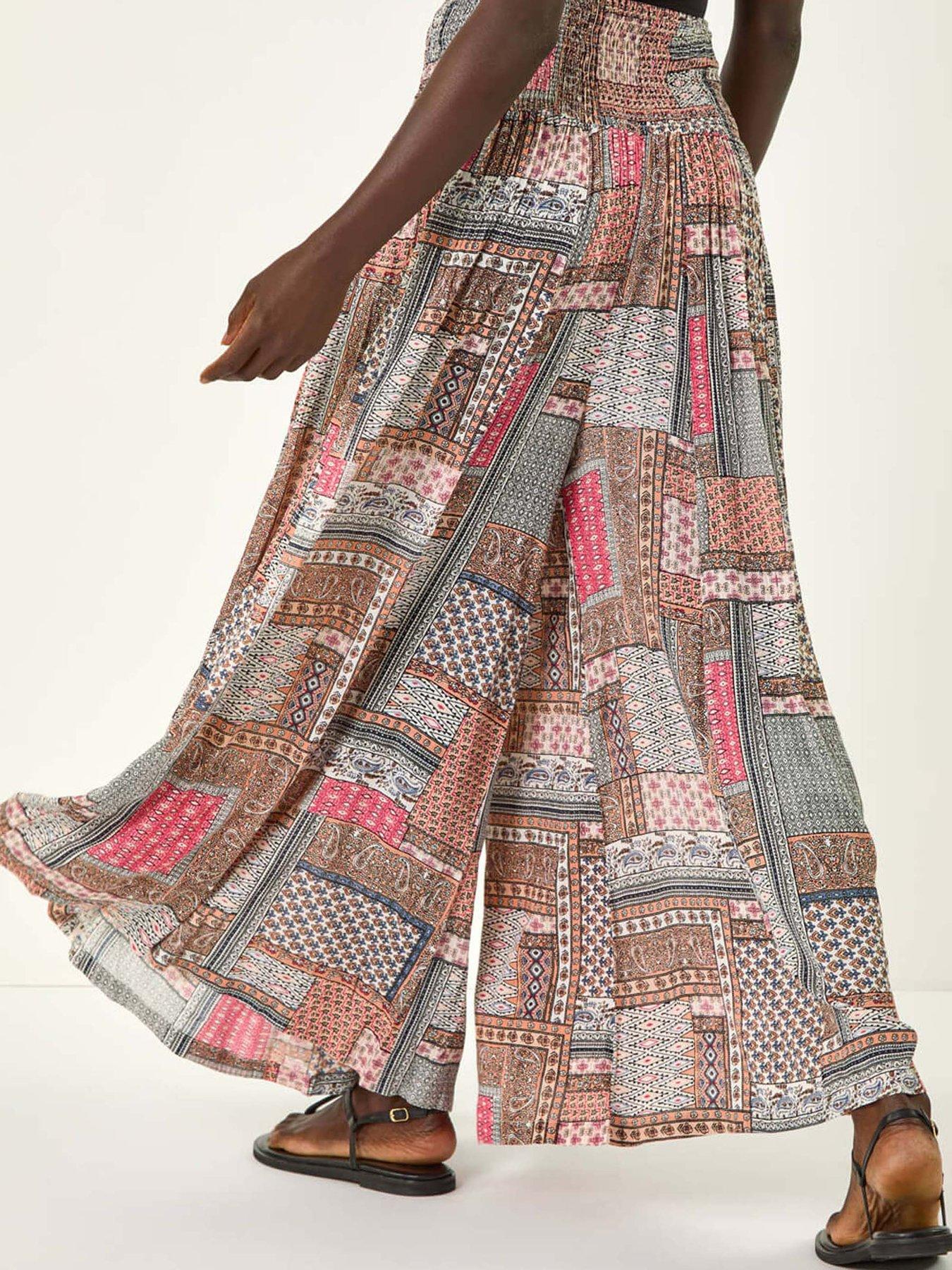 Image 2 of 5 of Roman Patchwork Wide Leg Palazzo Trouser - Pink