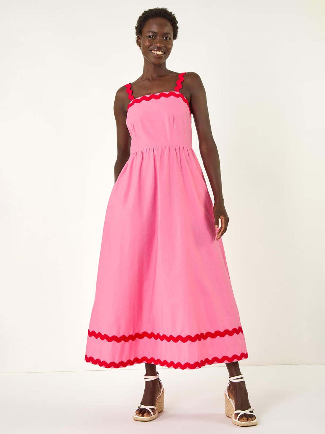Roman Contrast Ric Rac Midi Dress - Pink