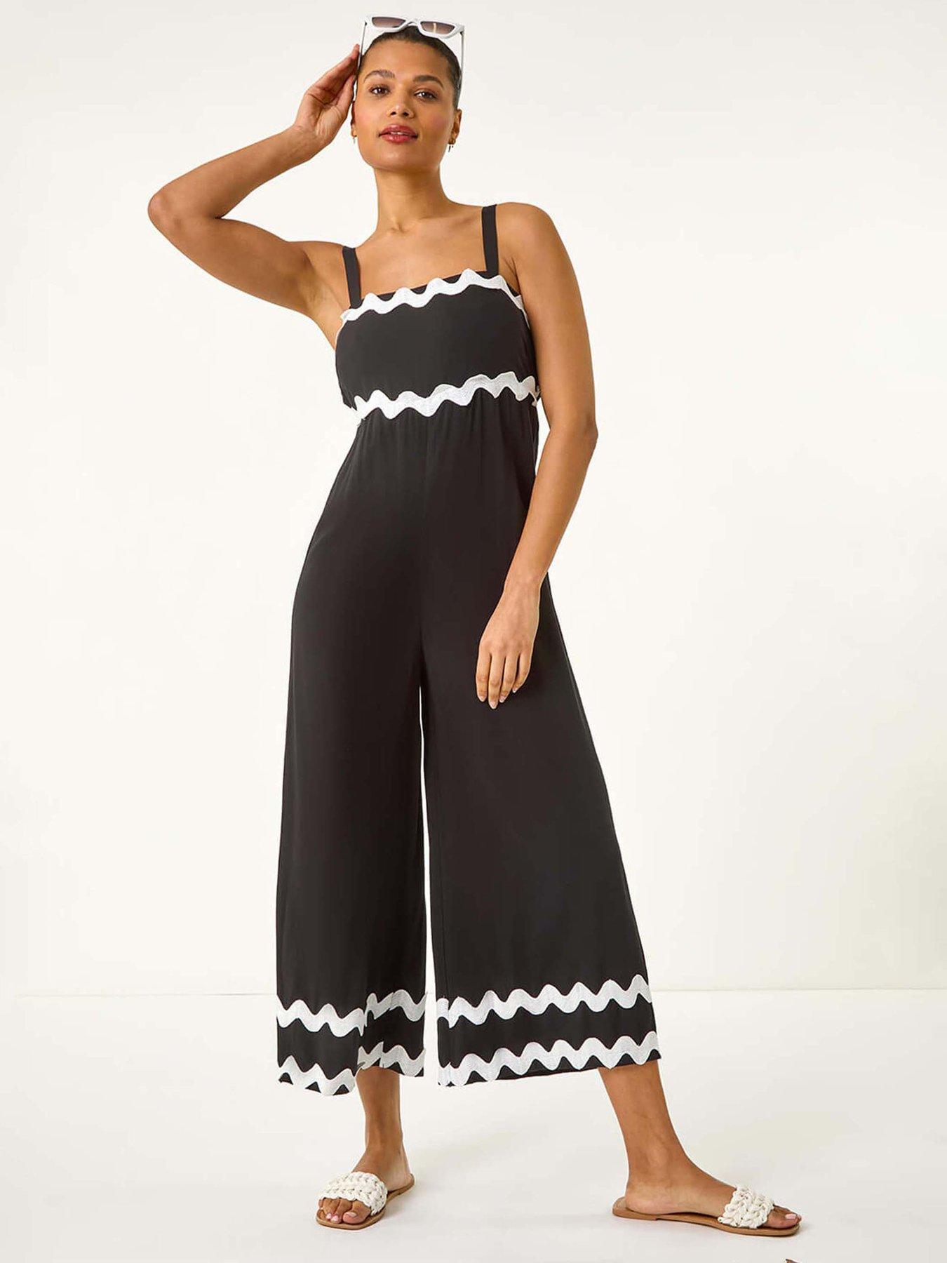 Roman Ric Rac Strap Detail Jumpsuit - Black