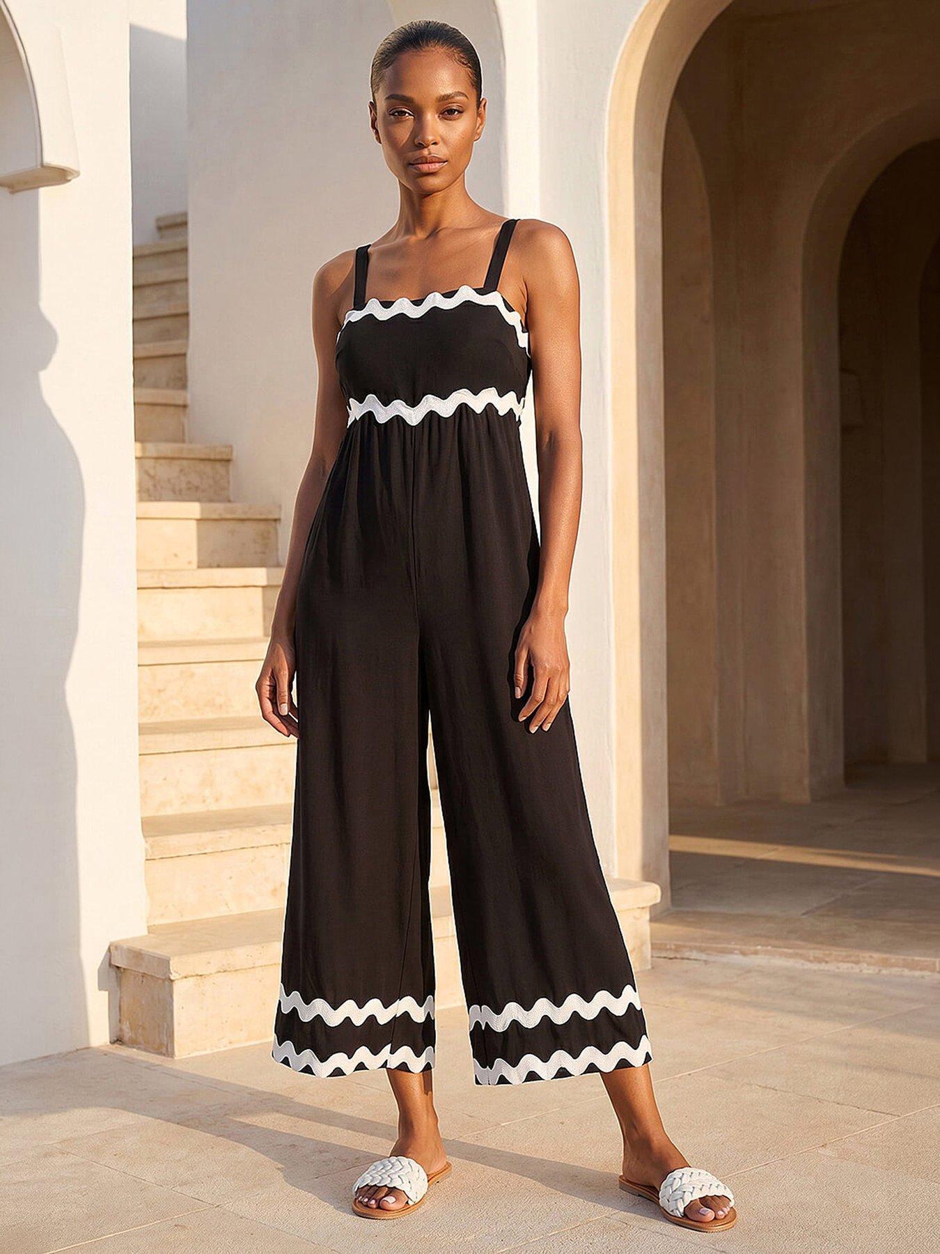 Roman Ric Rac Strap Detail Jumpsuit - Black