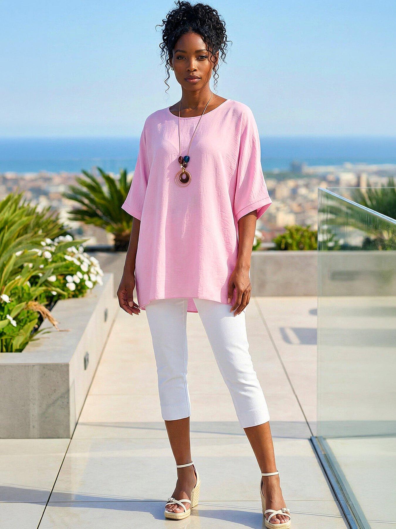 Roman Tunic Top With Necklace - Pink
