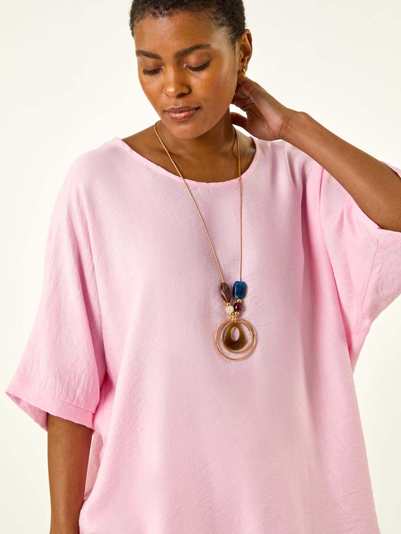 Image 4 of 5 of Roman Tunic Top With Necklace - Pink